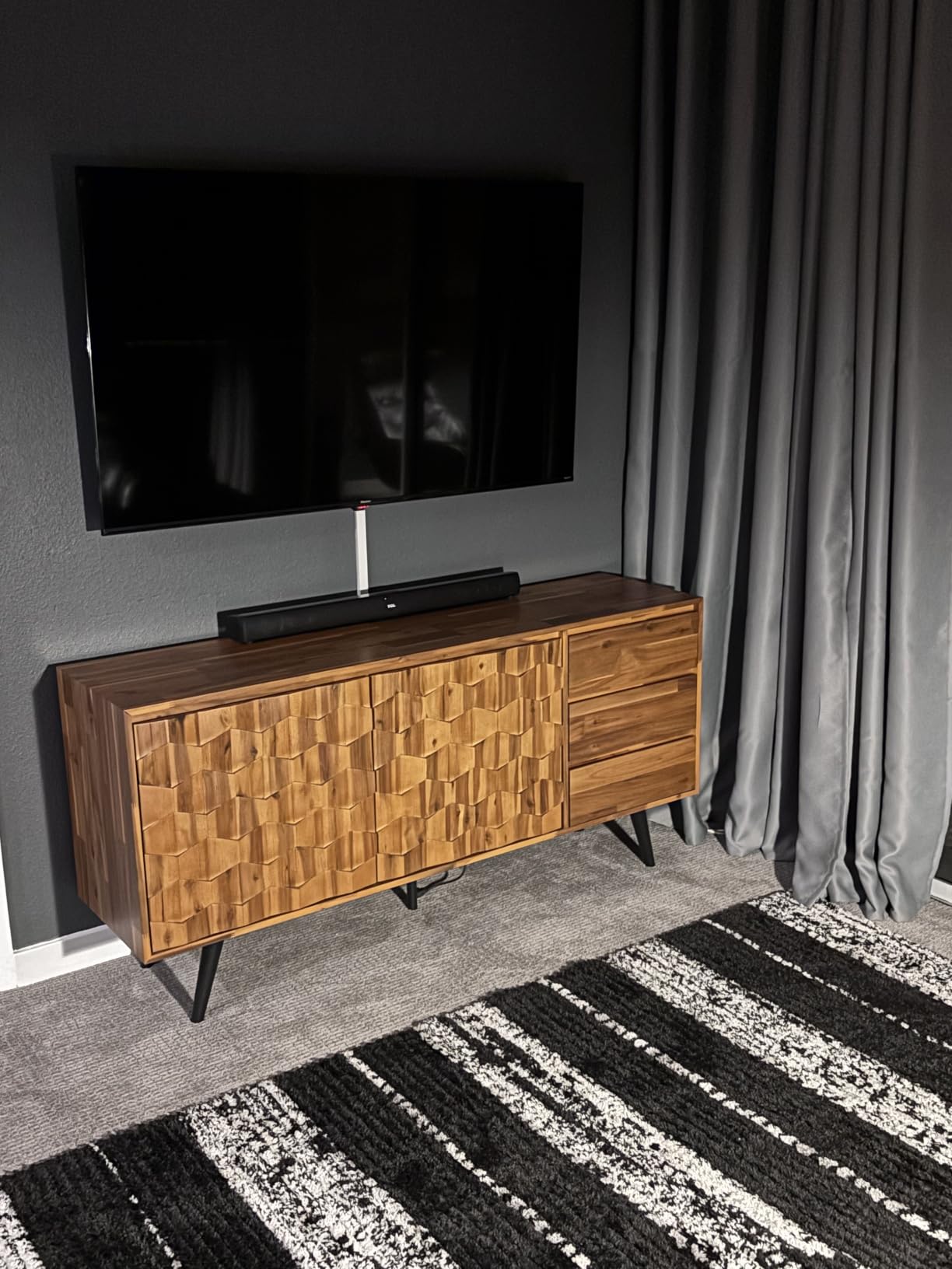 Bme Sideboard Georgina Solid Wood 2 Doors & 3 Drawers, 61'' Mid Century Modern Cabinet with Geometric Pattern for Kitchen, Dining, Living Room customer photo 2