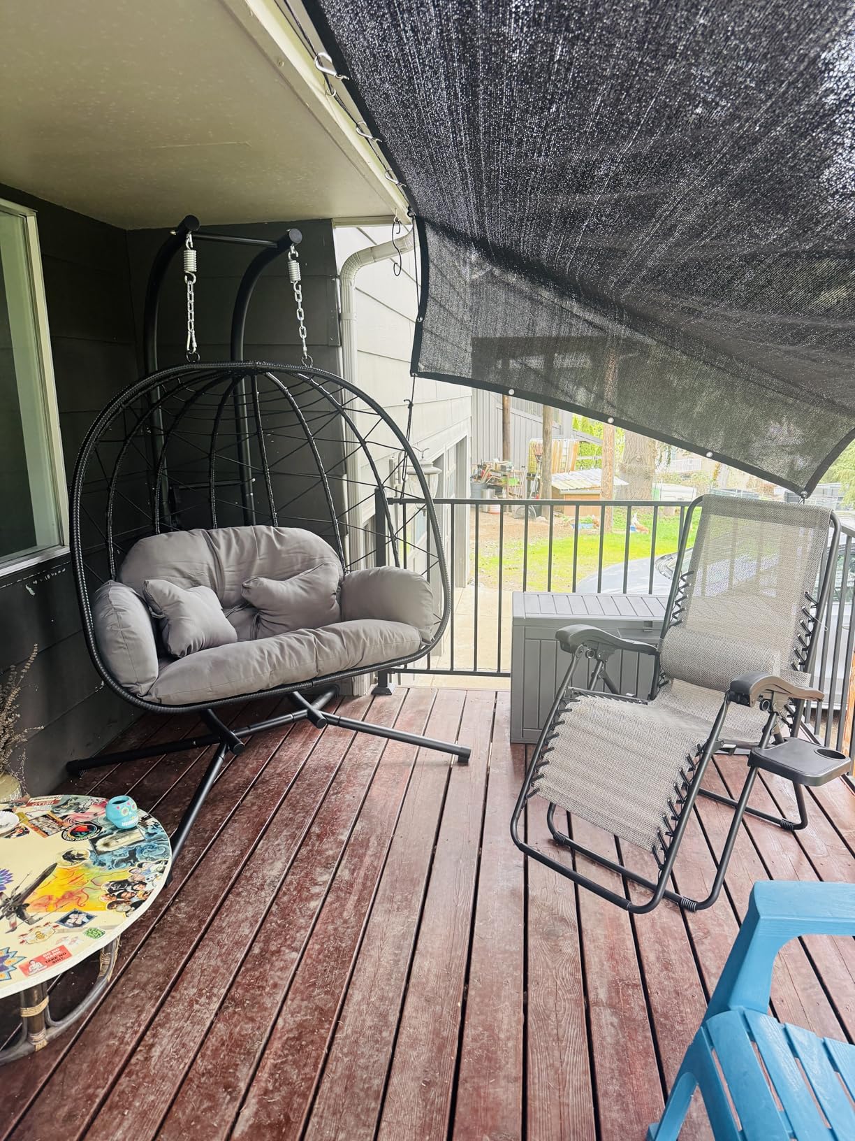 Double Egg Chair with Stand Hammock Swing Chair Foldable Hanging Loveseat, UV Resistant Removable Cushions, 700LBS Capacity for Bedroom, Balcony, Garden (BK-BE) customer photo 1