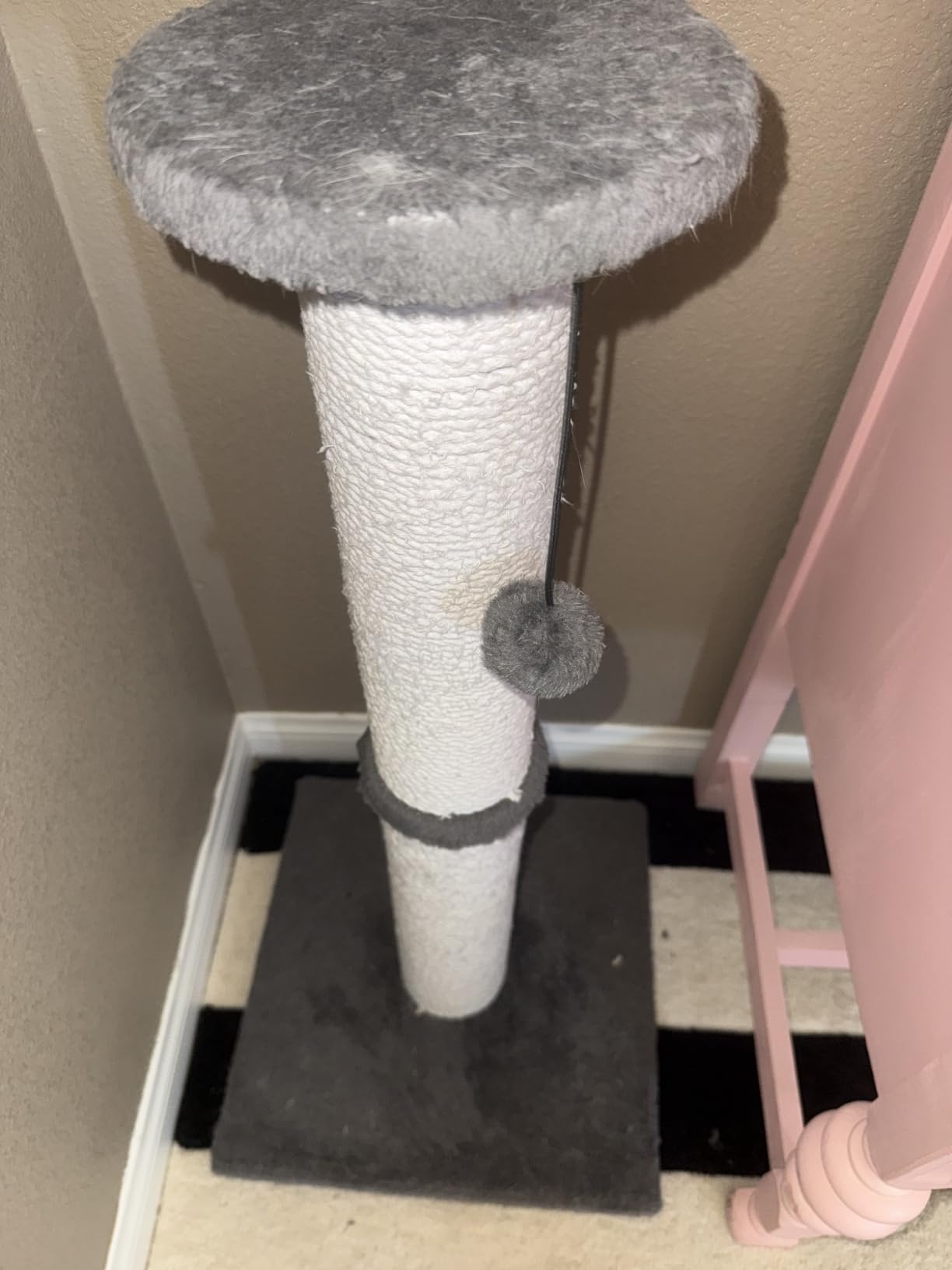 34-Inch Tall Cat Scratching Post for Large Cats, Stable Base, Gray | Heavy-Duty Cat Scratcher, Extra-Tall Thick Post, Soft Natural Cotton Rope, Hanging Interactive Cat Toys, Indoor Cat Furniture customer photo 2