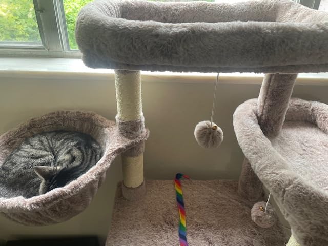 Cat Tree, 63'' Cat Tower for Large Cats, Big Hammock GCT020G | Cat Condo, Cat Scratching Posts for Indoor Adult Cats, 4 Platforms (2 Big 2 Small), 2 Baskets, Sisal Rope, 4 Toys, Smoky Gray customer photo 1