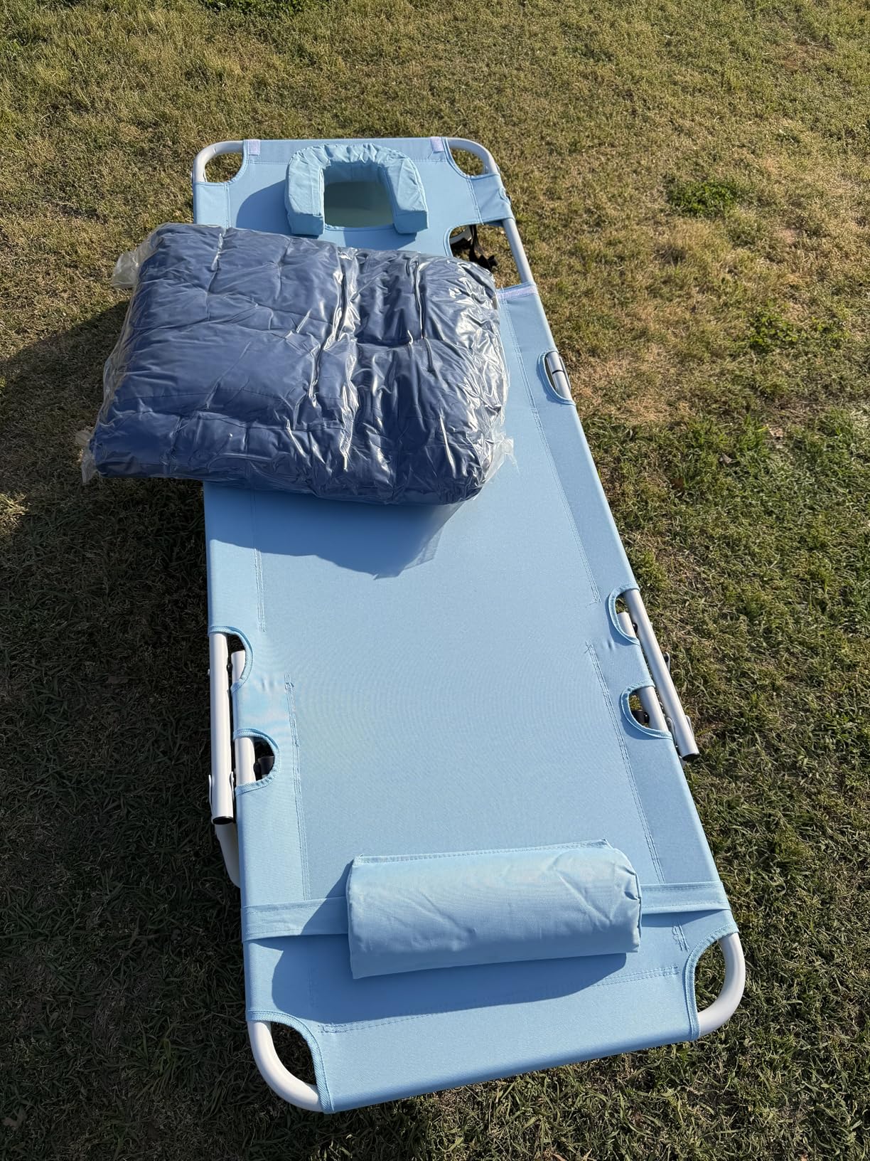 ABORON 3-in-1 Tanning Chair, 5-Position with Face and Arm Holes | 5-position reclining chair includes a removable mat, pillow, face hole and arm slots; folds flat for beach or patio use. customer photo 2
