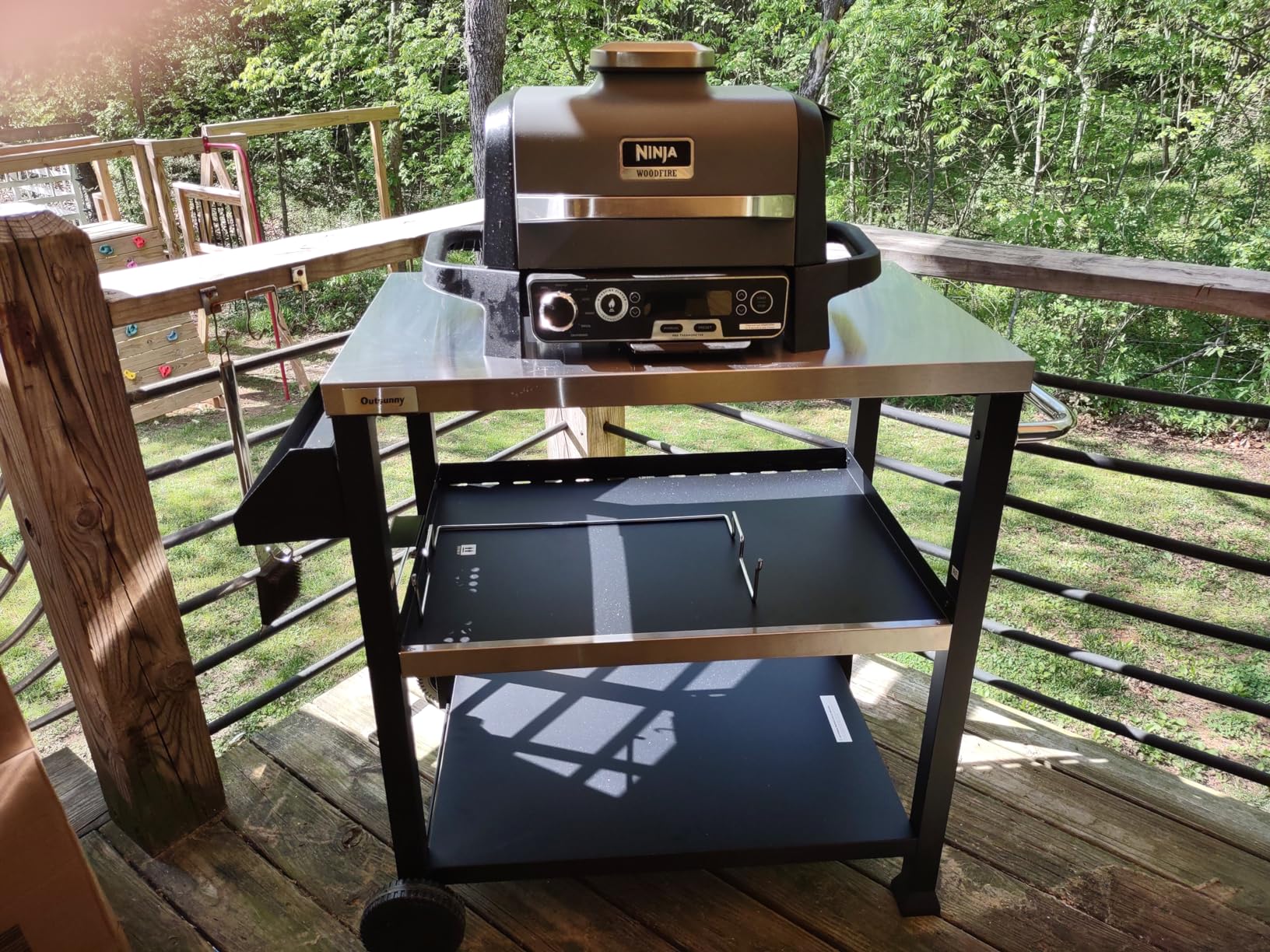 Outsunny Three-Shelf Outdoor Grill Cart with Side Handle 32