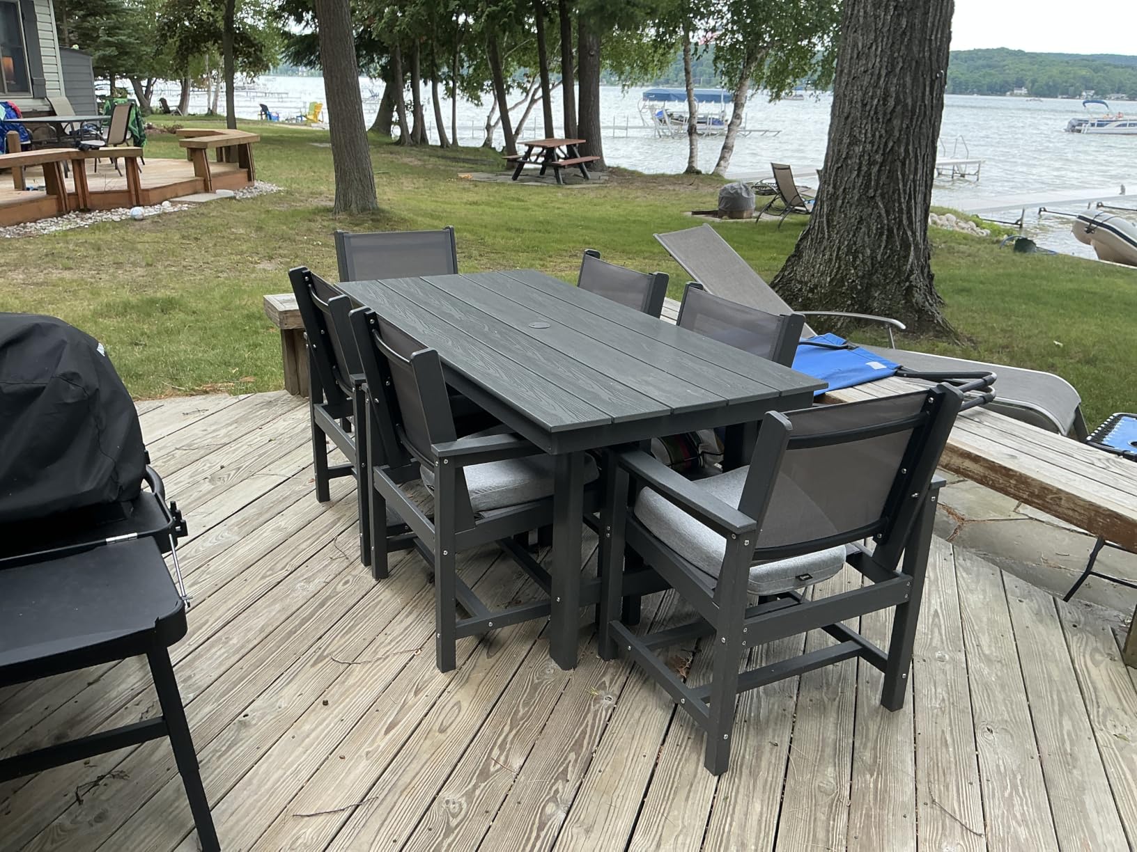 SERWALL 7 Pcs Outdoor Dining Set, 1 Umbrella Hole Table & 6 Chairs, Gray | HDPE Outdoor Dining Furniture with Rectangular Table & 6 Chairs, All-Weather Resistant SERWALL Dining Set for 6 customer photo 1