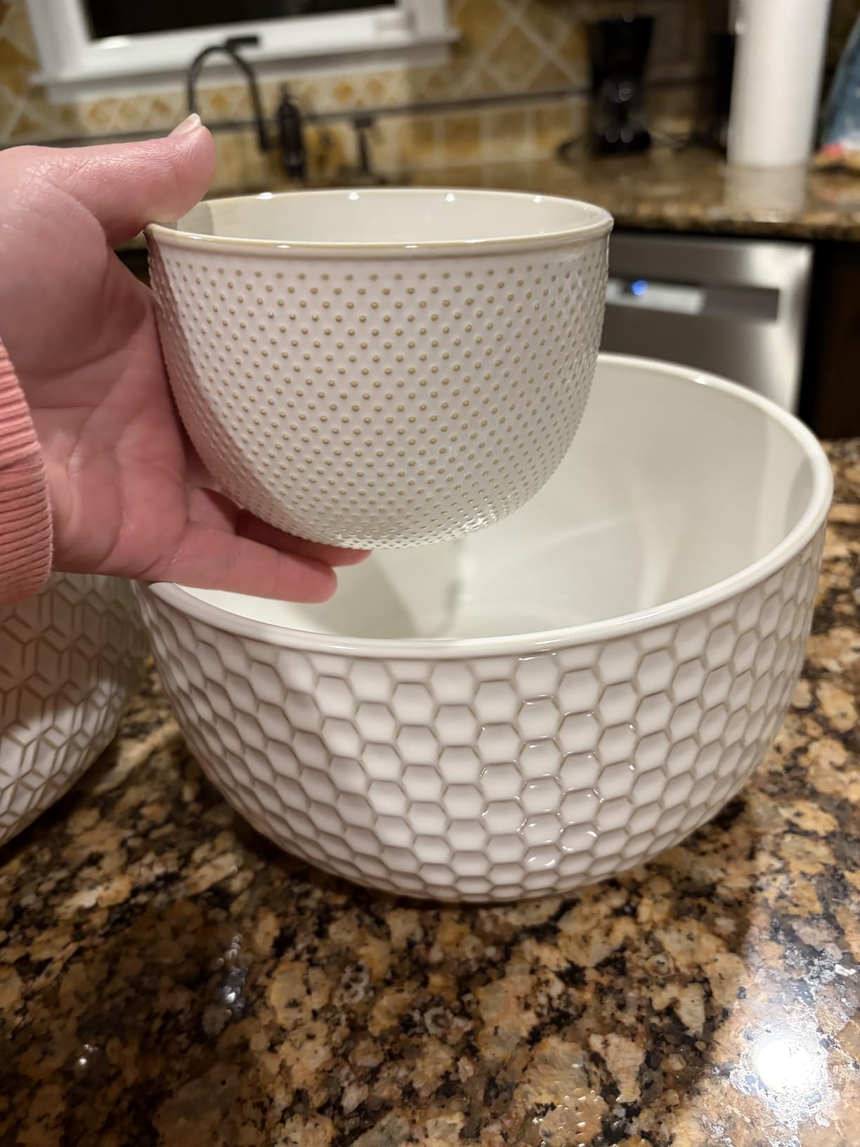 KooK Ceramic Mixing Bowls, Nesting Set of 4, Embossed Kitchen Dishware customer photo 1