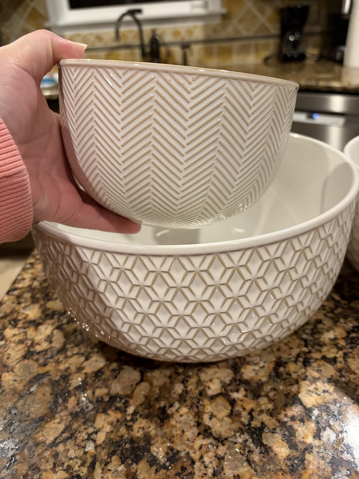 KooK Ceramic Mixing Bowls, Nesting Set of 4, Embossed Kitchen Dishware customer photo 2