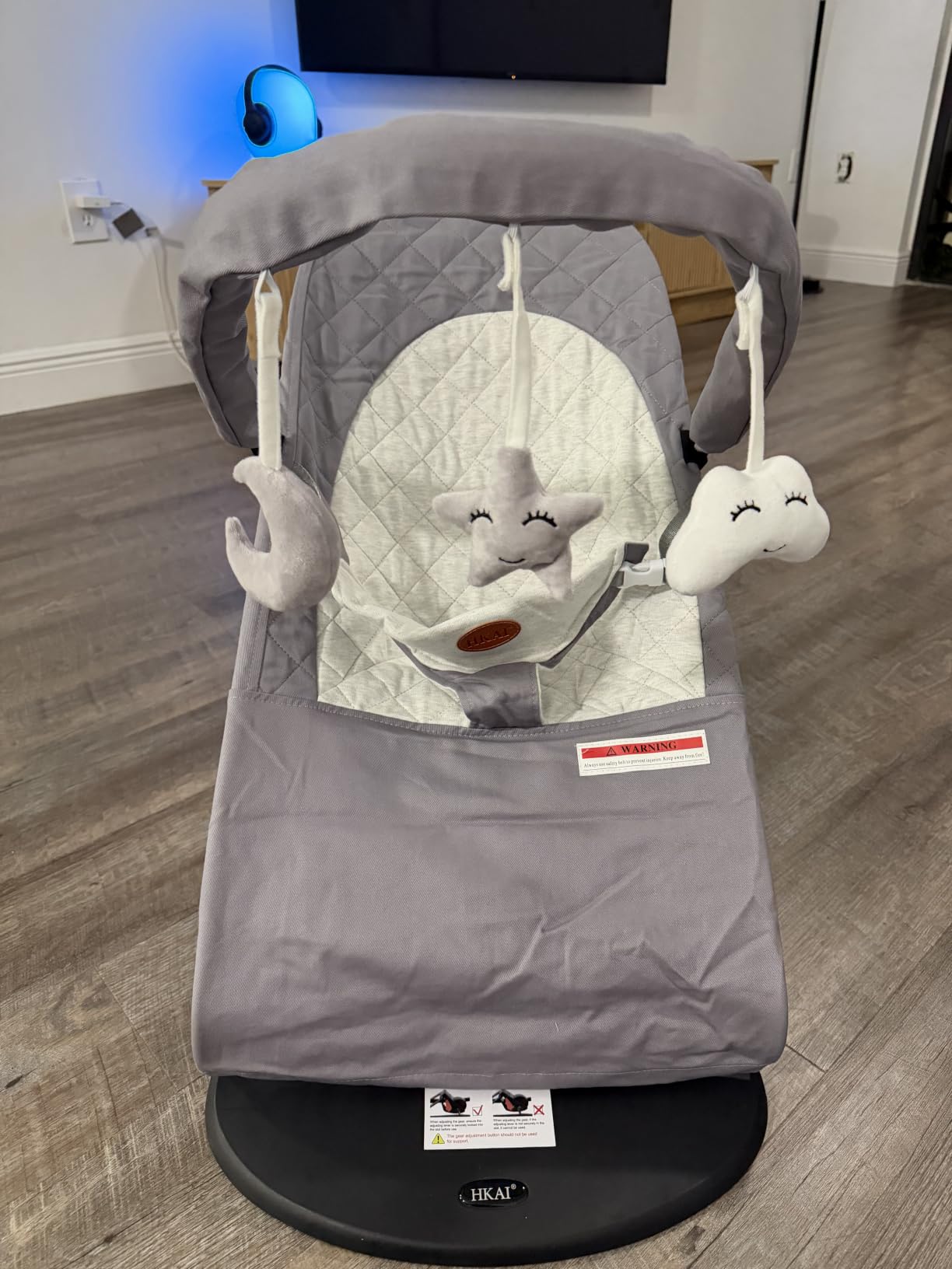 HKAI Baby Bouncer, Portable Baby Bouncer Seat for Babies 0-18 Months, 100% Cotton Fabrics, 3 Modes of use with Rocker and Stationary Options, Infant Rocker Chair with Hanging Toys-Organic Oat customer photo 2