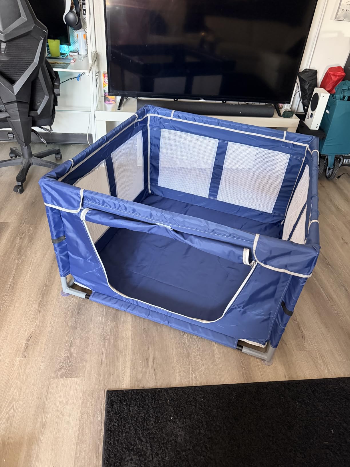 XVISHX 42x42 Inches Puppy Playpen with Gate, Dog Playpen for Puppies or Small Dogs, DogFence Pet Playpen for Indoor & Outdoor, Sturdy Safety DogPen with Thickened Fabric, High-Strength Nylon Wire Mesh customer photo 1