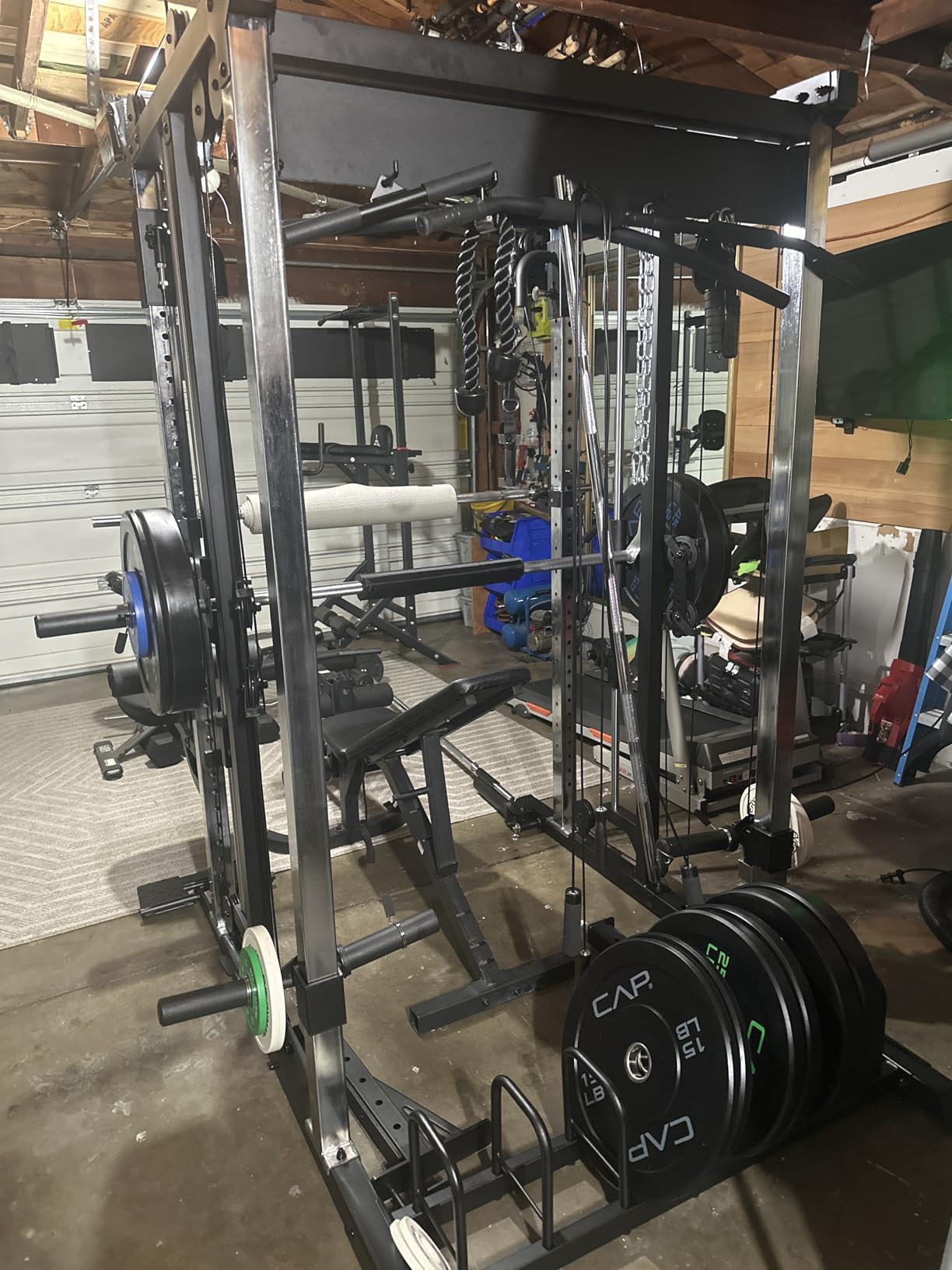 Smith Machine Strength Training Squat Rack with Smith Bar, Power Cage with LAT Pull-Down Systems, Cable Crossover Machine for Home Gym customer photo 1