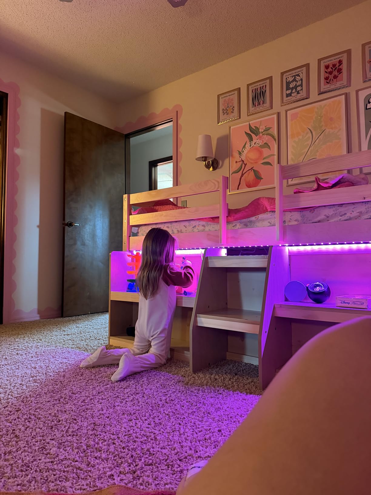 Giantex Twin Loft Bed with LED Lights, Wooden Loft Bed Twin Size with Stairs & Safety Guardrail, Low Loft Bed for Kids with Storage Bookcase and Under-Bed Play Space, Grey customer photo 1