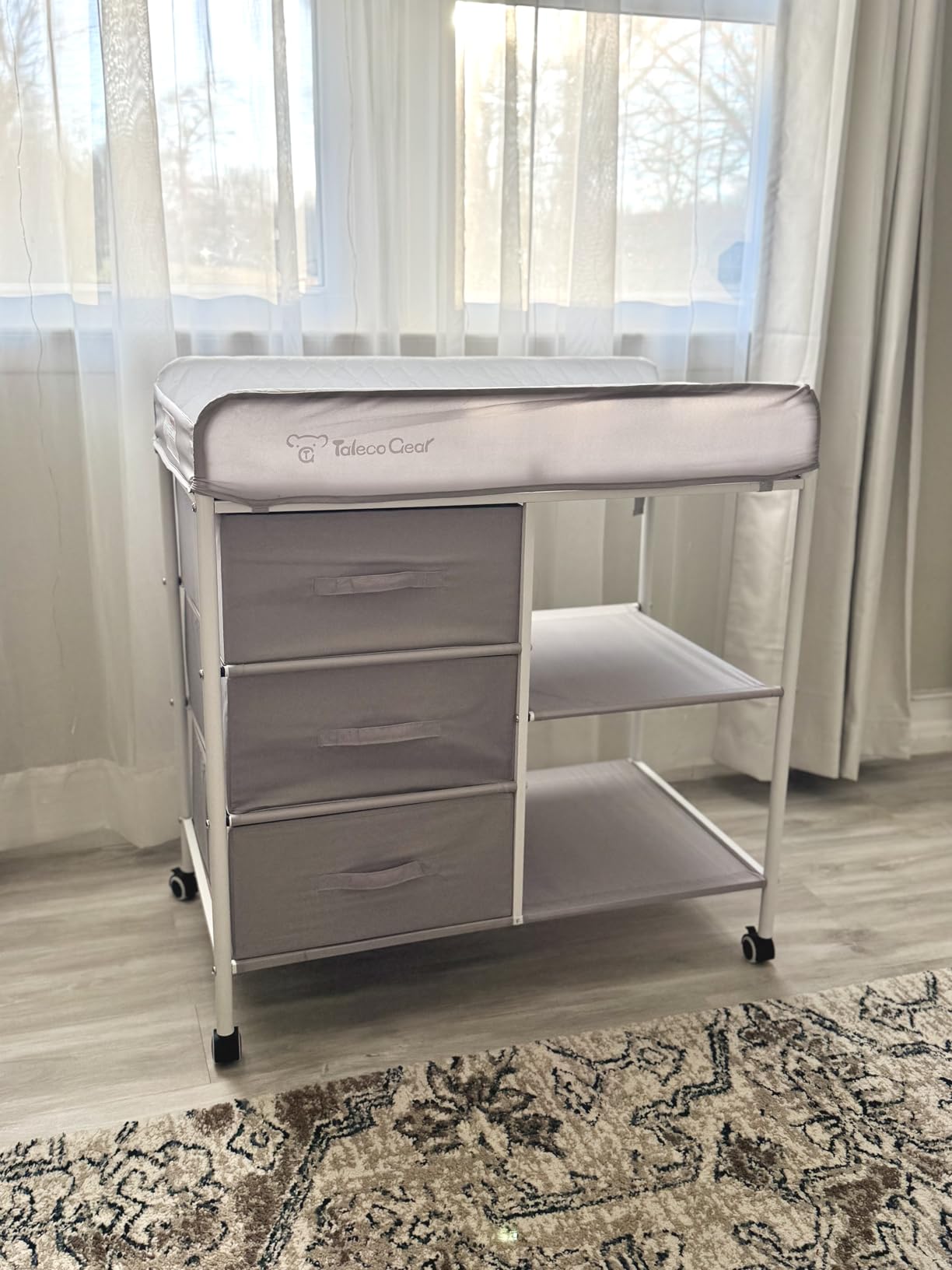 G TALECO GEAR Baby Changing Table, Portable Changing Table, Diaper Changing Station with Waterproof Pad, Changing Table Dresser with 3 Storage Baskets, Mobile Nursery Organizer for Newborn Essentials customer photo 1