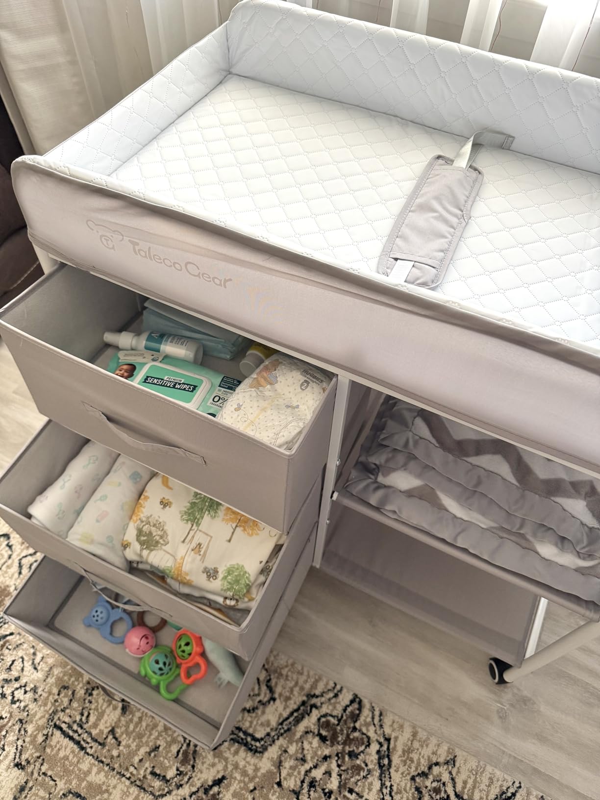 G TALECO GEAR Baby Changing Table, Portable Changing Table, Diaper Changing Station with Waterproof Pad, Changing Table Dresser with 3 Storage Baskets, Mobile Nursery Organizer for Newborn Essentials customer photo 2