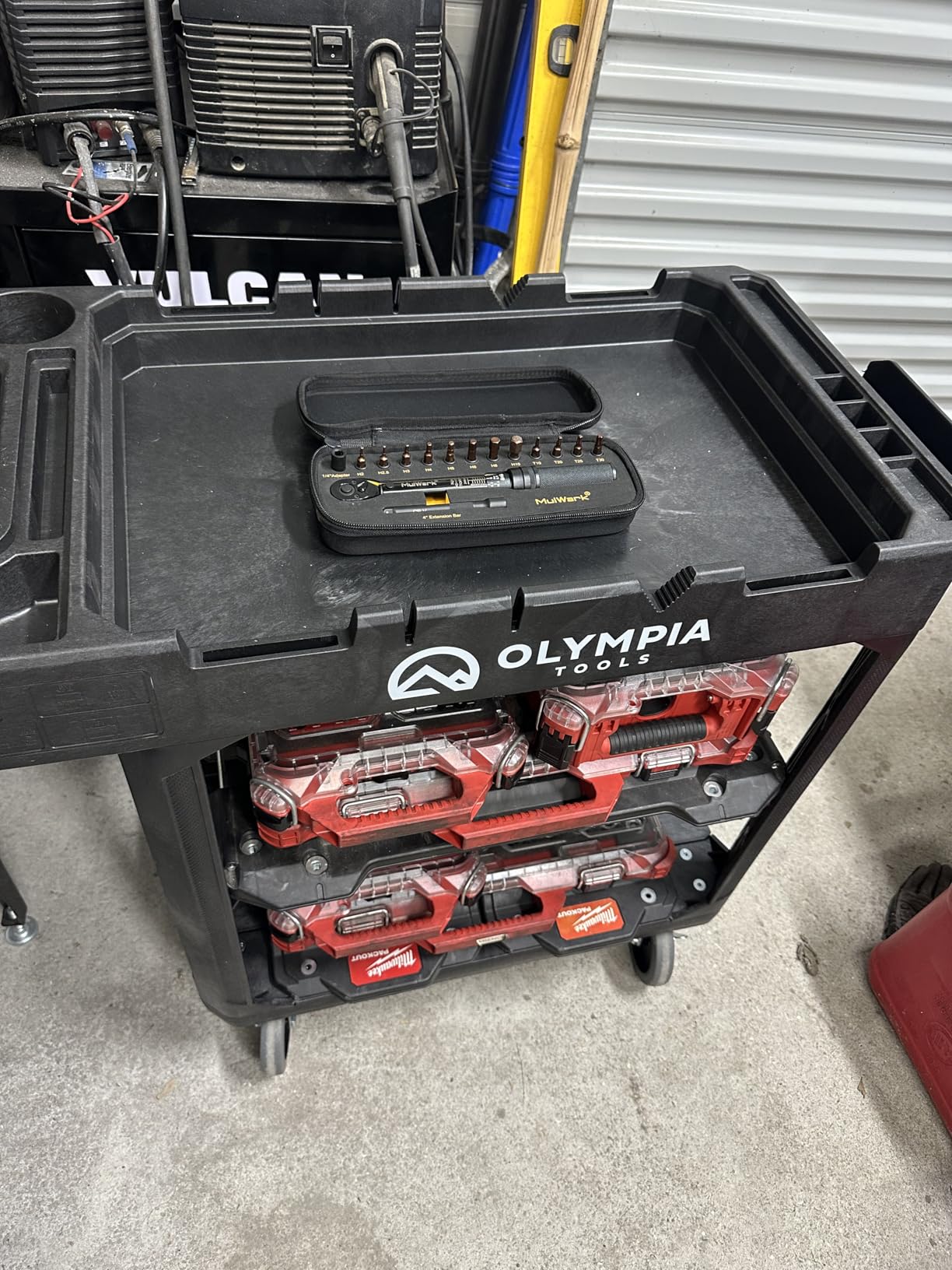 Olympia Tools 2-in-1 Heavy Duty Utility Work Cart, Rolling Tool Cart with Wheels, Convertible 3-Shelf to Flat Top Workstation, 660 Lb Capacity, Black customer photo 2