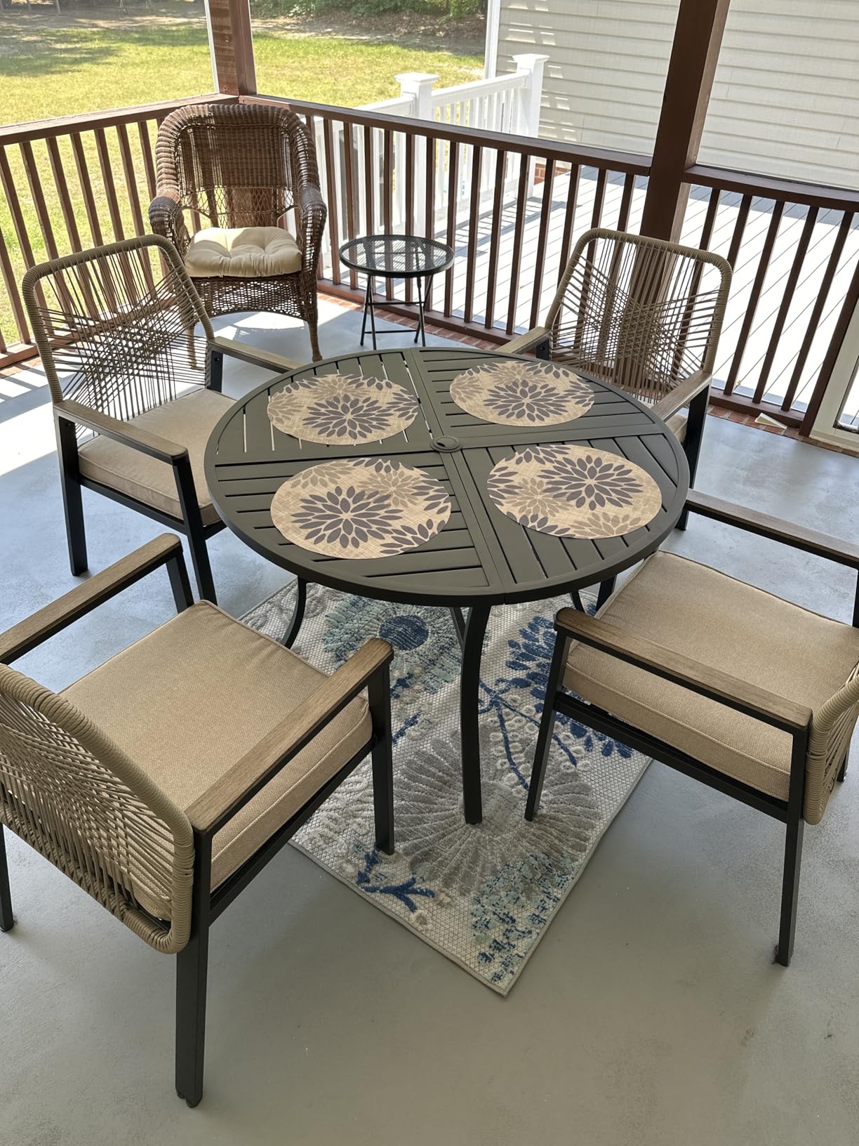 9 Pieces Patio Dining Set, 8 x Woven Rattan Chairs with Waterproof Cushion, 83