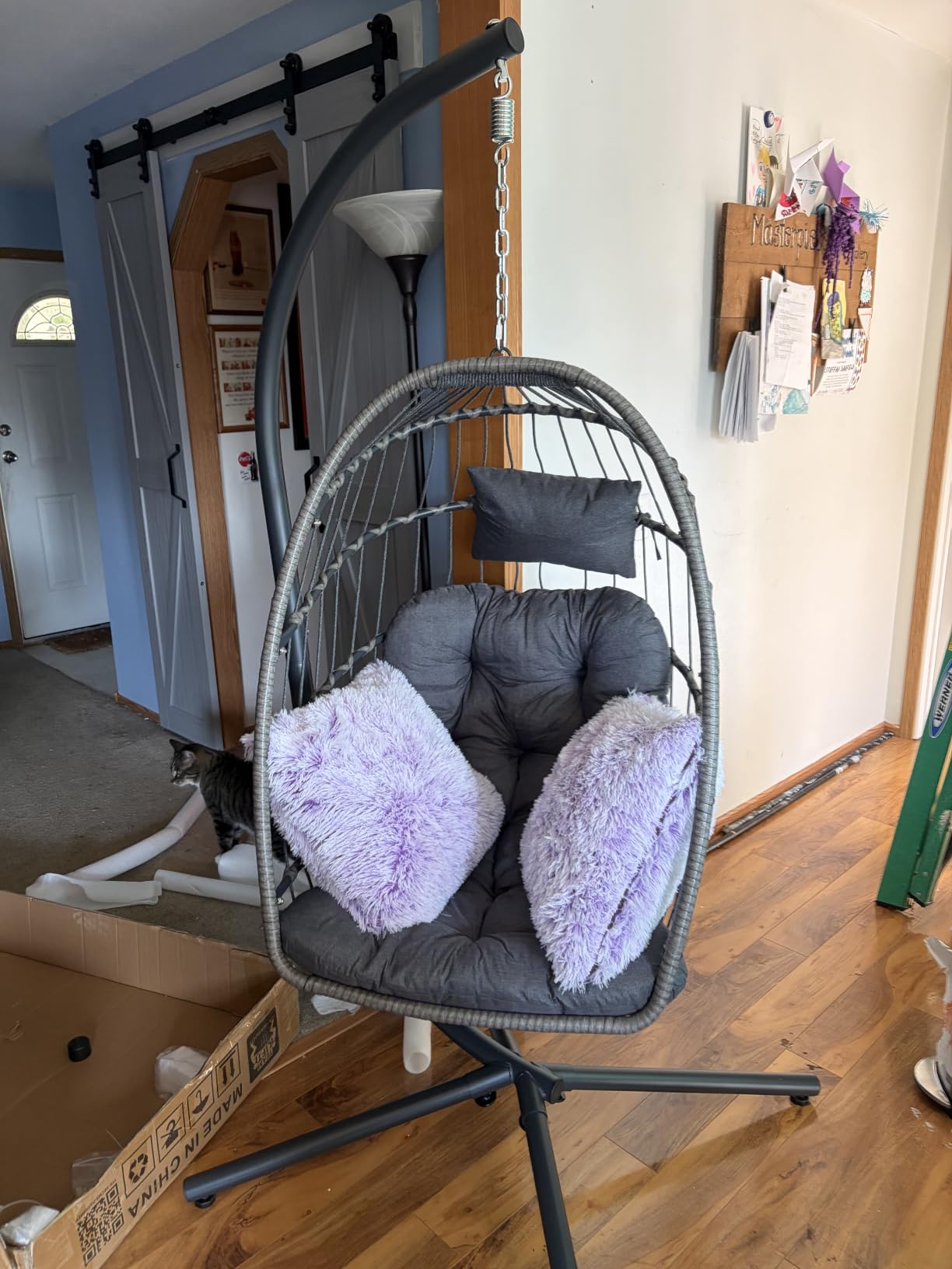 Egg Chair Outdoor with Stand, Indoor Wicker Hanging Egg Swing Chair with Cushion, 370lbs Capacity for Patio, Bedroom, Garden - Dark Grey customer photo 1