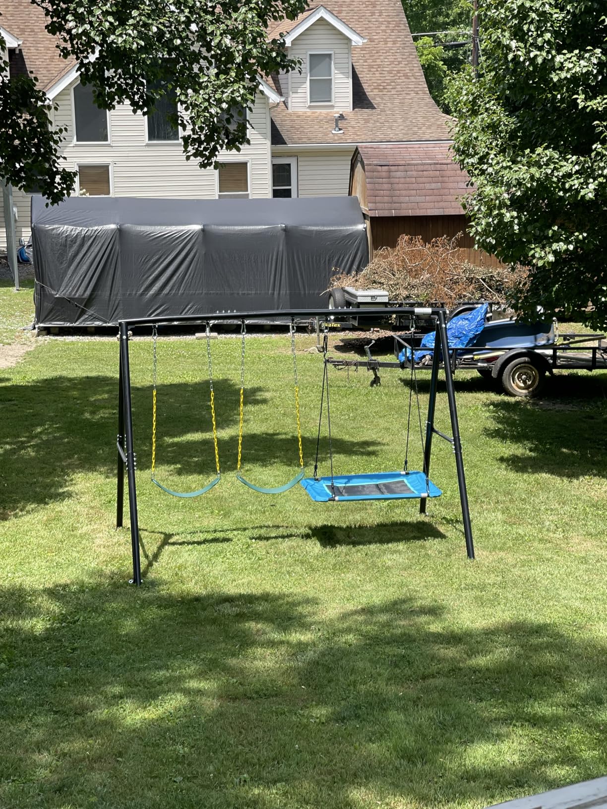 7.3ft Tall Swingset for Backyard with 3 Swings (White & Green) | 60mm Metal Pipe, Platform Swing + 2 Belt Swings, for Kids from Toddler to Teens, ASTM Tested | CPSC Safety Compliant (Patented) customer photo 2