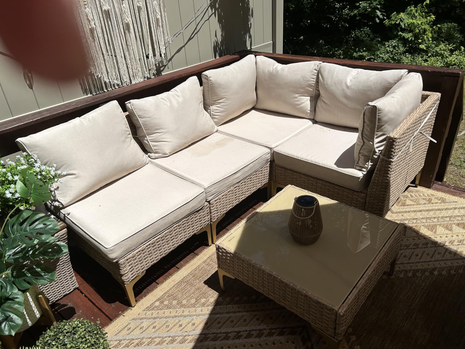 JOYURE 7 Piece Wicker Patio Furniture Set,Outdoor Conversation Sectional Sofa w/Coffee Table,All-Weather Outdoor Sofa with Thick and Anti-Slip Cushions for Deck,Poolside,Garden,Beige customer photo 1