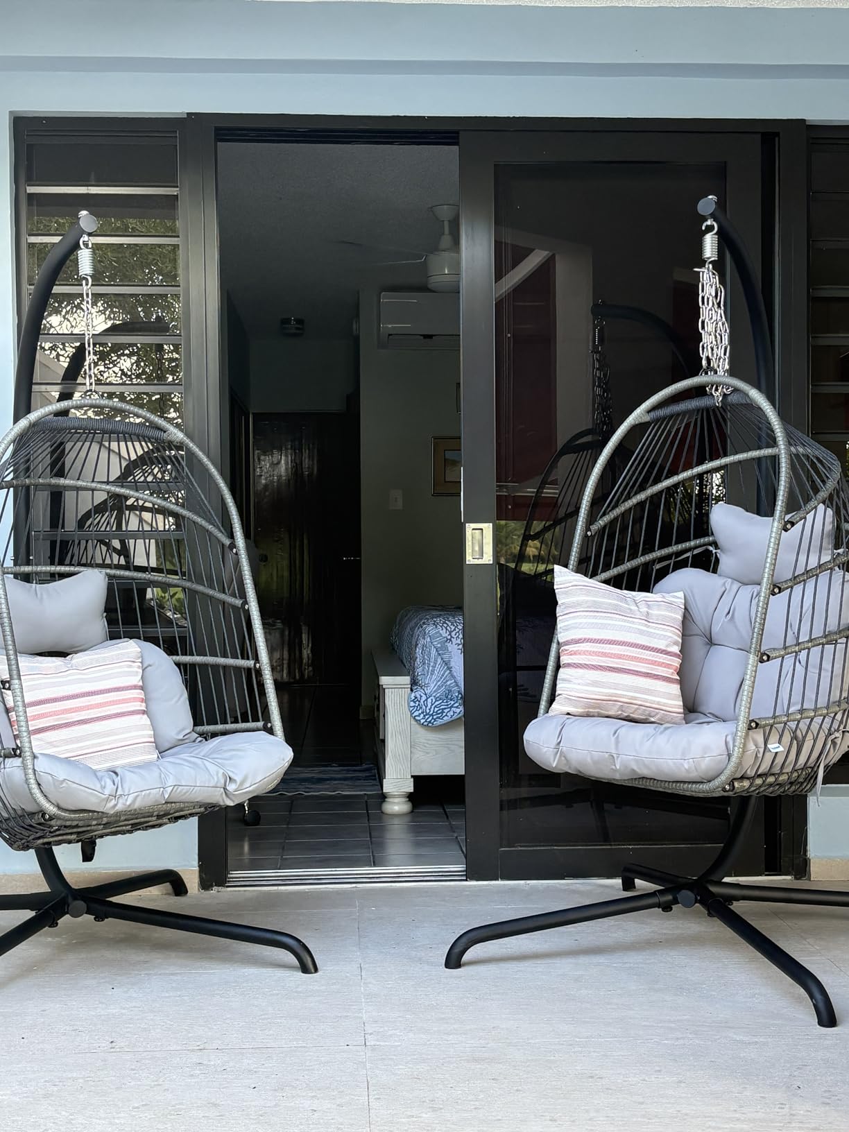 Chihee Egg Chair Foldable Wicker Rattan Hanging Swing Chairs Indoor Outdoor Patio Wicker Chair Hammock Chair with Stainless Steel Hanging Kit Chain Link UV Resistant Cushion Bedroom Balcony customer photo 2
