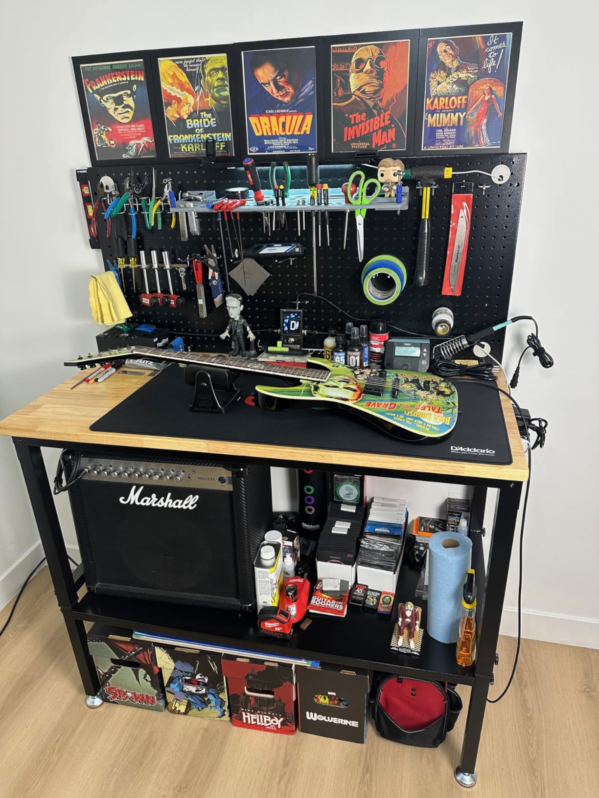 CAMMOO 48x24 Inch Garage Work Bench with Storage, Pegboard & Power Strip | Heavy Duty Adjustable Workbench With 2000 lb Load, Rubberwood Top, LED Light & ETL Outlets customer photo 1