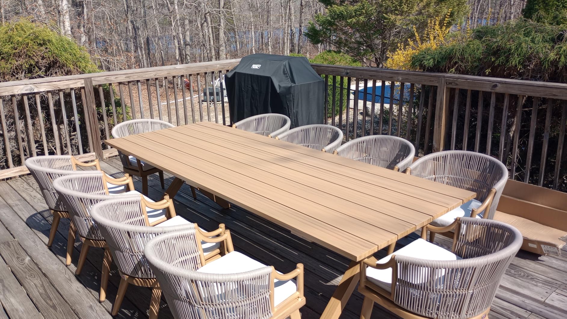 PURPLE LEAF Outdoor Dining Set for 8 Aluminum Table Set w/Cushions, Teak | Thick cushions for comfort, Ergonomic armrests ease up & down, Aluminum built to last, Easy assembly, Wicker adds elegance customer photo 1