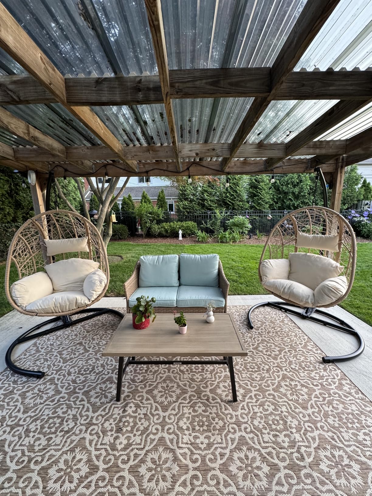 Oversized Hanging Egg Chair Outdoor Indoor, Wicker Swing Egg Chair with Stand 400lbs Capacity for Bedroom, Patio, Garden and Balcony (Beige-nest, Oversize) customer photo 2