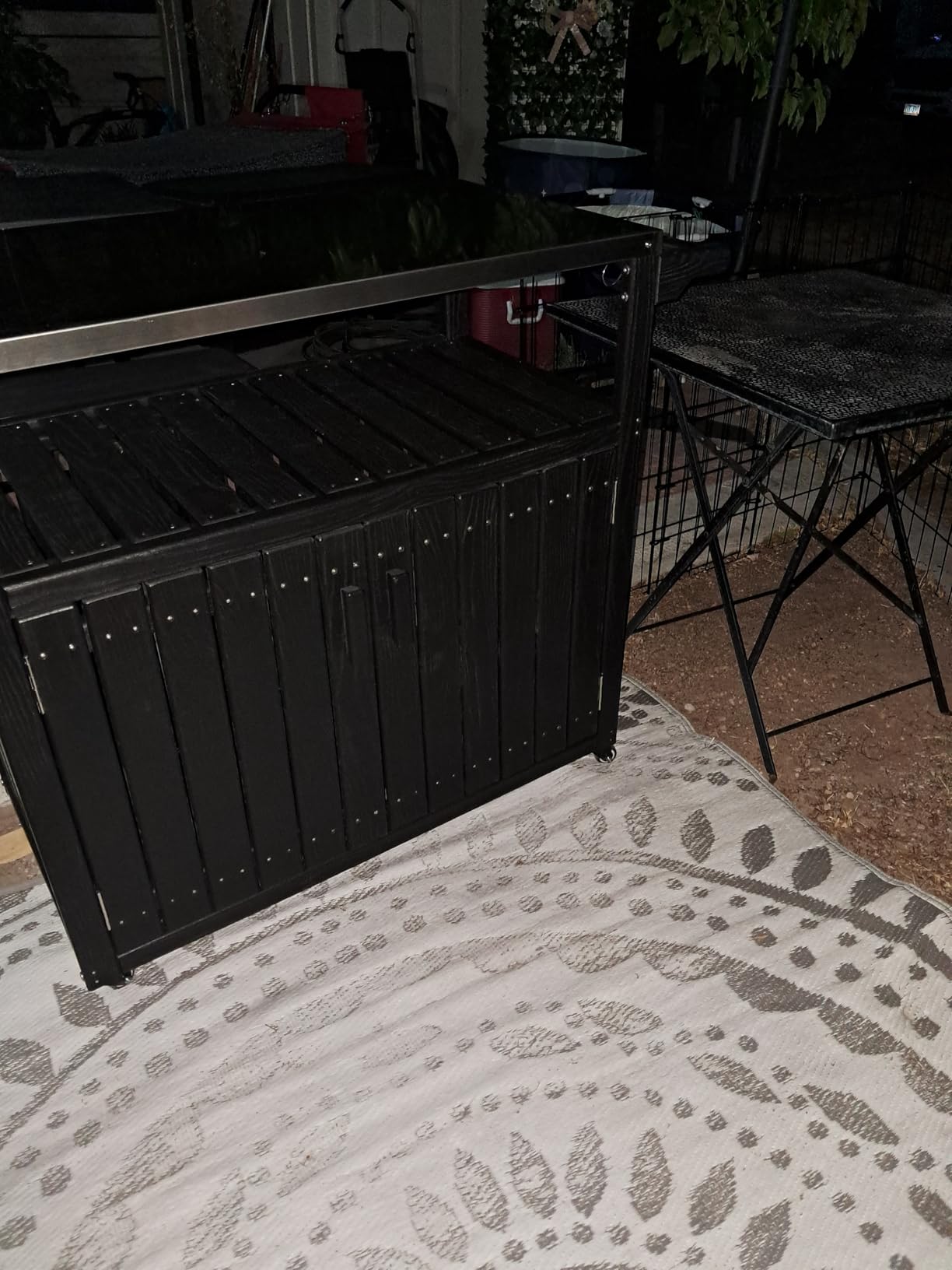 Outsunny Outdoor Bar Cart with Storage Cabinet Kitchen Island Dark Gray | Stainless Steel Top, on Wheels, HDPE Outdoor Bar Table, Movable Patio Beverage Food Prep Table, for BBQ Picnic customer photo 1