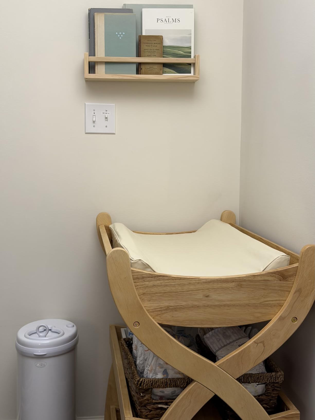 Comfy Cubs Baby Changing Table - Sturdy Wood Construction, Timeless Look Baby Change Table with Two Open Shelves for Infant Daycare Essentials Storage - Natural Wood customer photo 1
