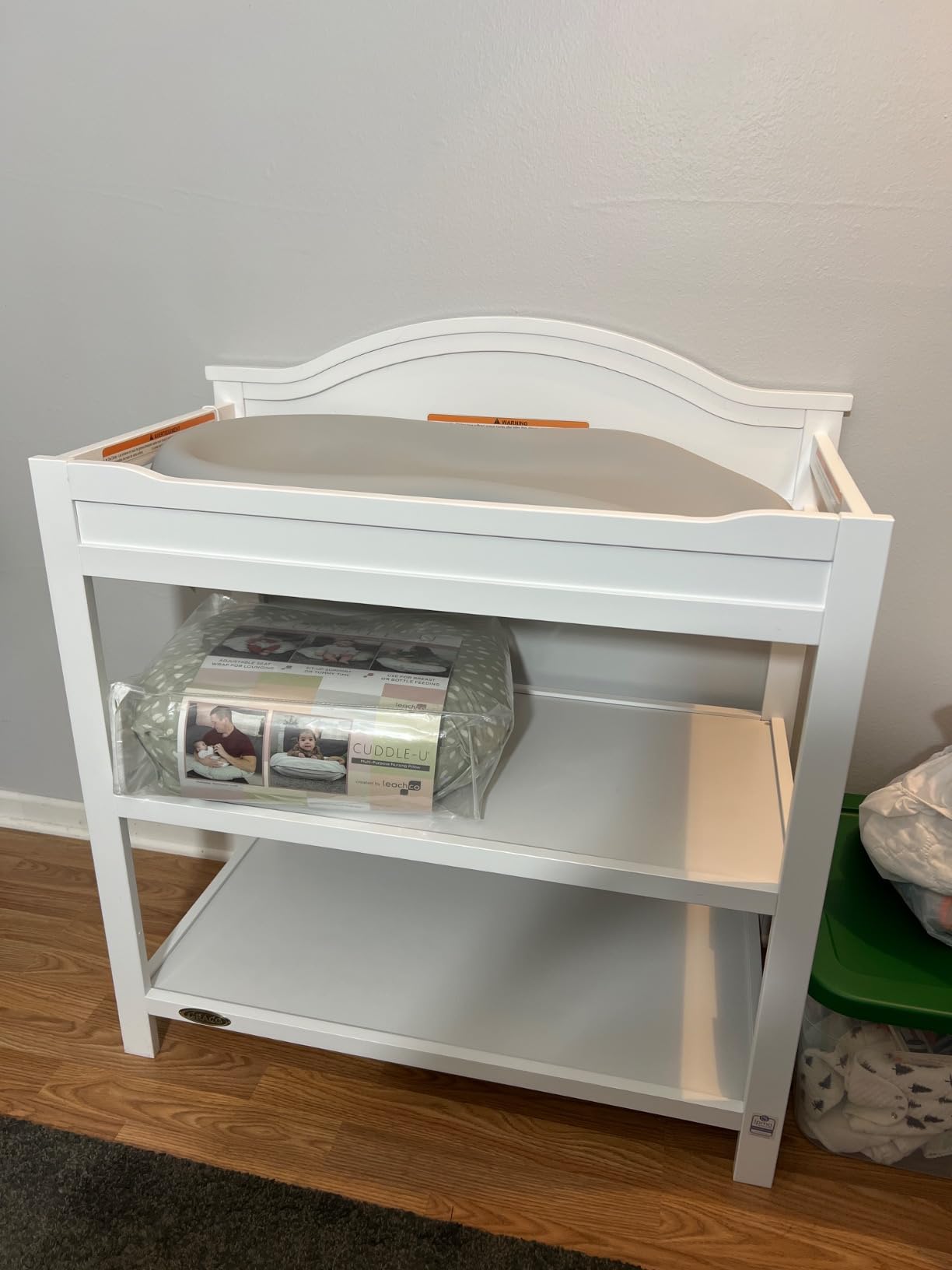 Graco Story Changing Table with Water-Resistant Pad - GREENGUARD Gold Certified Baby Changing Station with Safety Strap, 2 Open Shelves, and a Nursery Must-Have Design (Driftwood) customer photo 2