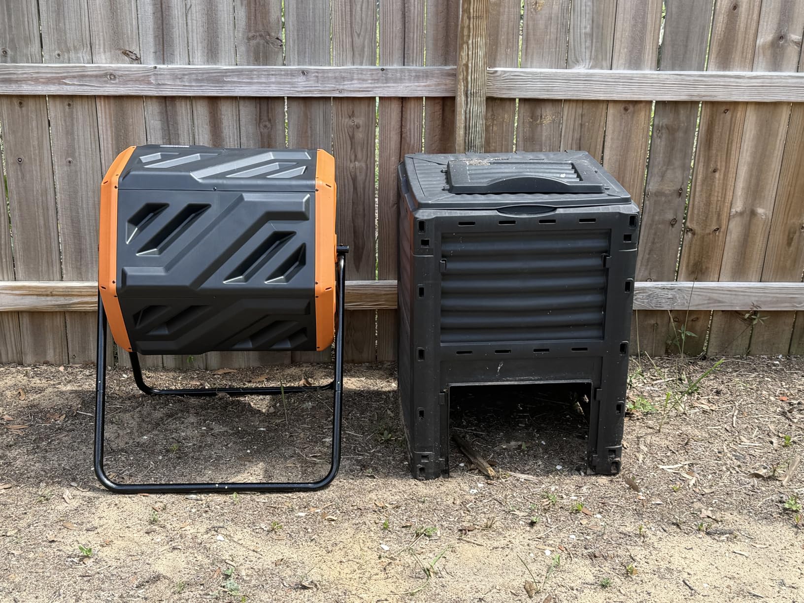 THE Growing 43 Gal Outdoor Compost Bin Tumbler for Backyard Garden, Green | Twin 21.5gal chambers match garden lawns. Pre-embedded nuts for fast setup. Durable resin deters pests and strong odors. customer photo 1