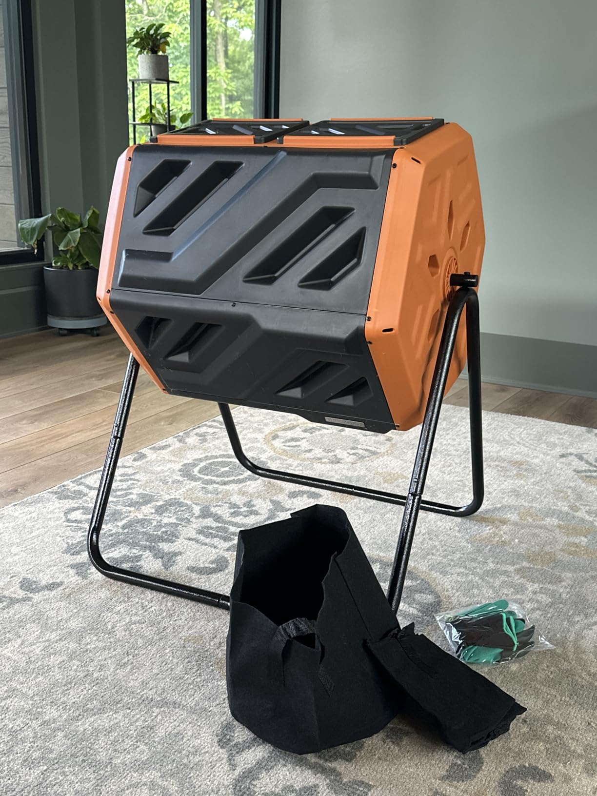 THE Growing 43 Gal Outdoor Compost Bin Tumbler for Backyard Garden, Green | Twin 21.5gal chambers match garden lawns. Pre-embedded nuts for fast setup. Durable resin deters pests and strong odors. customer photo 2