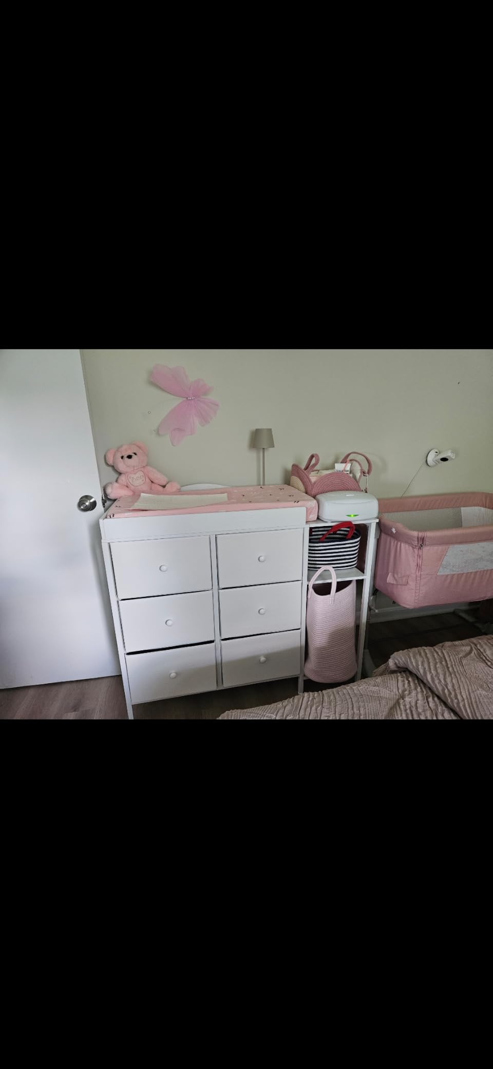 BOLUO Baby Dresser with Changing Table Top, White Changing Table Dresser with 6 Fabric Drawers Diaper Changing Station with Storage Shelf for Nursery Modern customer photo 2