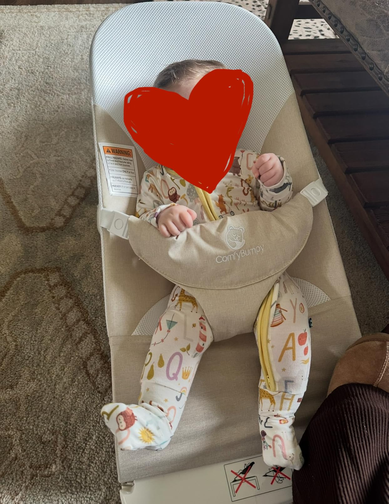 ComfyBumpy Ergonomic Baby Bouncer Seat - Safe, Portable Bouncing Chair with 3 Adjustable Height Positions - Infant Bouncy Seat Perfect for 8-20lbs Babies (Oatmeal) customer photo 1