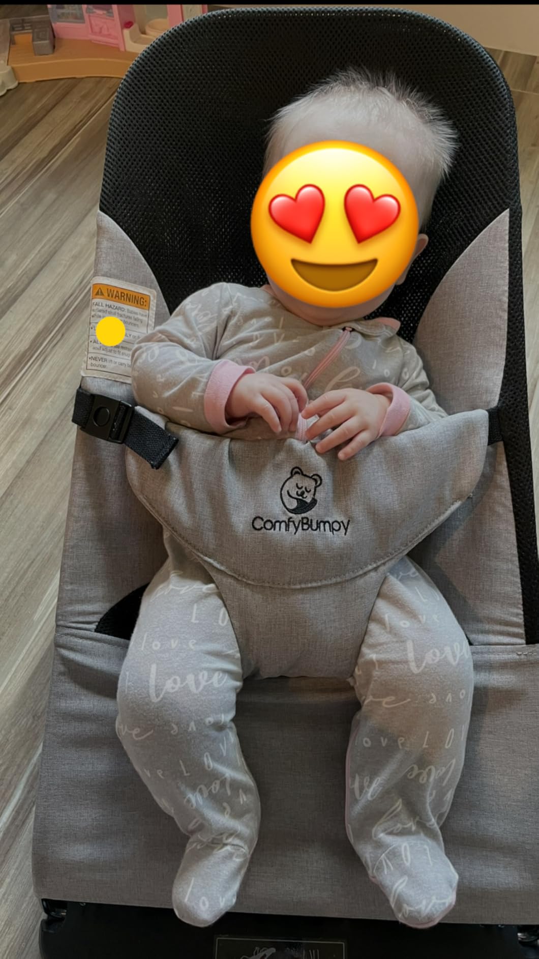 ComfyBumpy Ergonomic Baby Bouncer Seat - Safe, Portable Bouncing Chair with 3 Adjustable Height Positions - Infant Bouncy Seat Perfect for 8-20lbs Babies (Oatmeal) customer photo 2