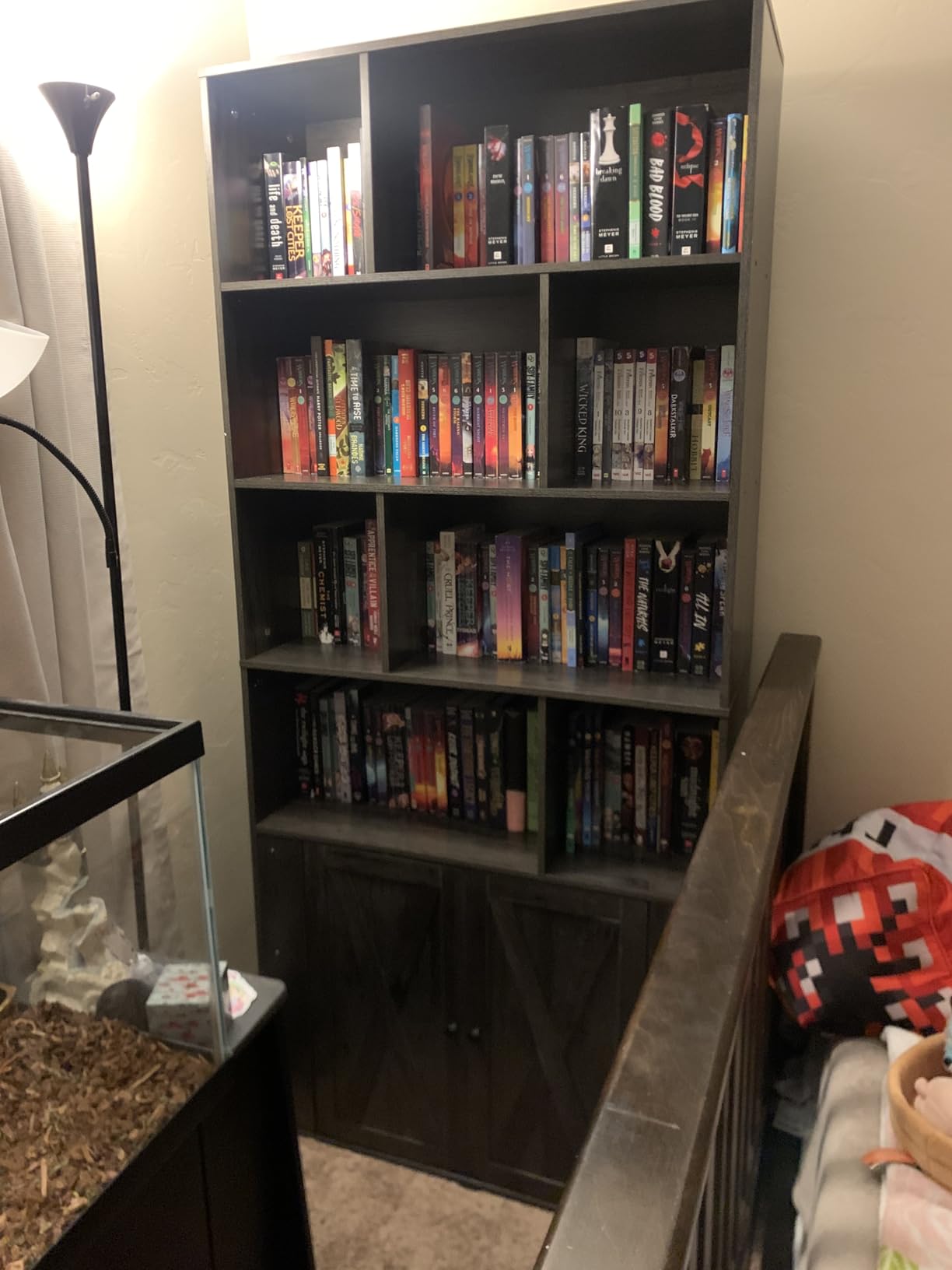 IRONCK 4-Tier Bookcase with Doors, Tall Storage Bookshelf, Charcoal Gray | 8 Open Cubes for Display and Storage, Cabinet Doors Keep Items Neatly Out of Sight, Suitable for Living Room, Office customer photo 1