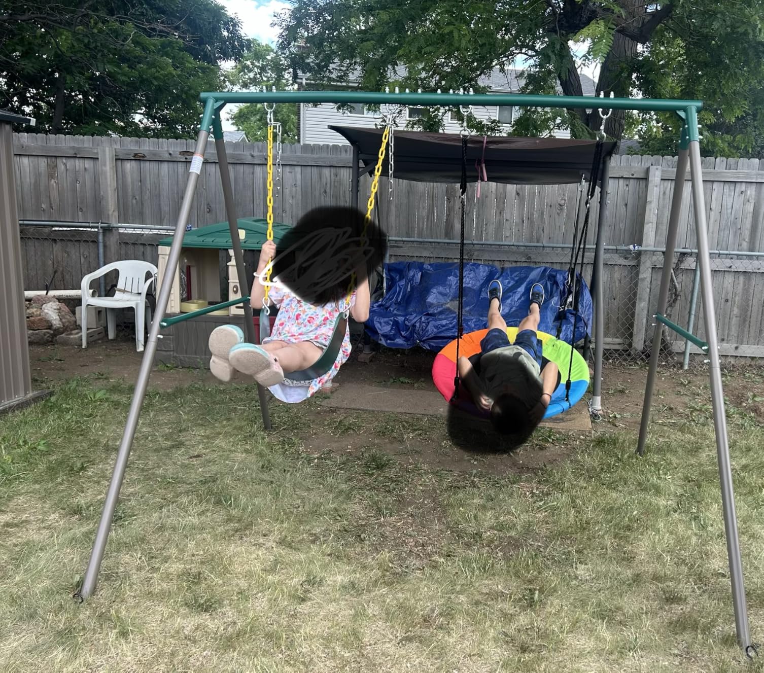 Trekassy 440lbs Swing Sets for Backyard, 2 Seat Saucer & Belt Swing | Dual Swing Options, Heavy Duty A-Frame Metal Stand, Weather-Resistant, Easy Assembly, Outdoor Playset for Kids Family Fun customer photo 1