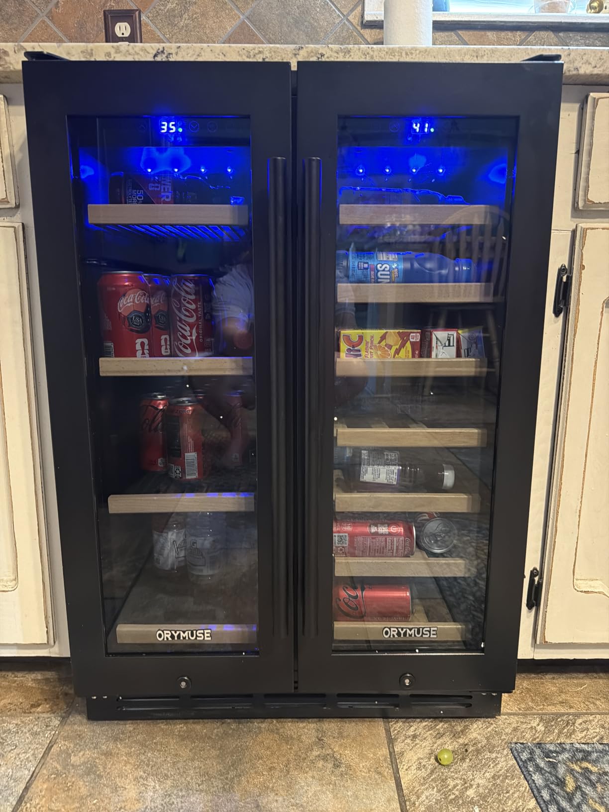 ORYMUS 15 Inch Beverage Refrigerator, 130 Cans Drink Fridge with Glass Door & Lock, Under Counter or Freestanding Beverage Cooler for Soda, Beer & Water, Upgraded Quiet Compressor, Memory Temp, Black customer photo 2