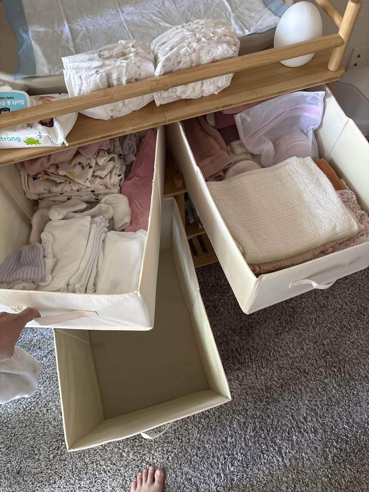 Amazer Baby Changing Table, Bamboo Baby Dresser Table with Flat Top, Diaper Changing Station with 3 Removable Storage Drawers, Large Storage Nursery Organizer Shelves with Pad, Mesh Pocket customer photo 2