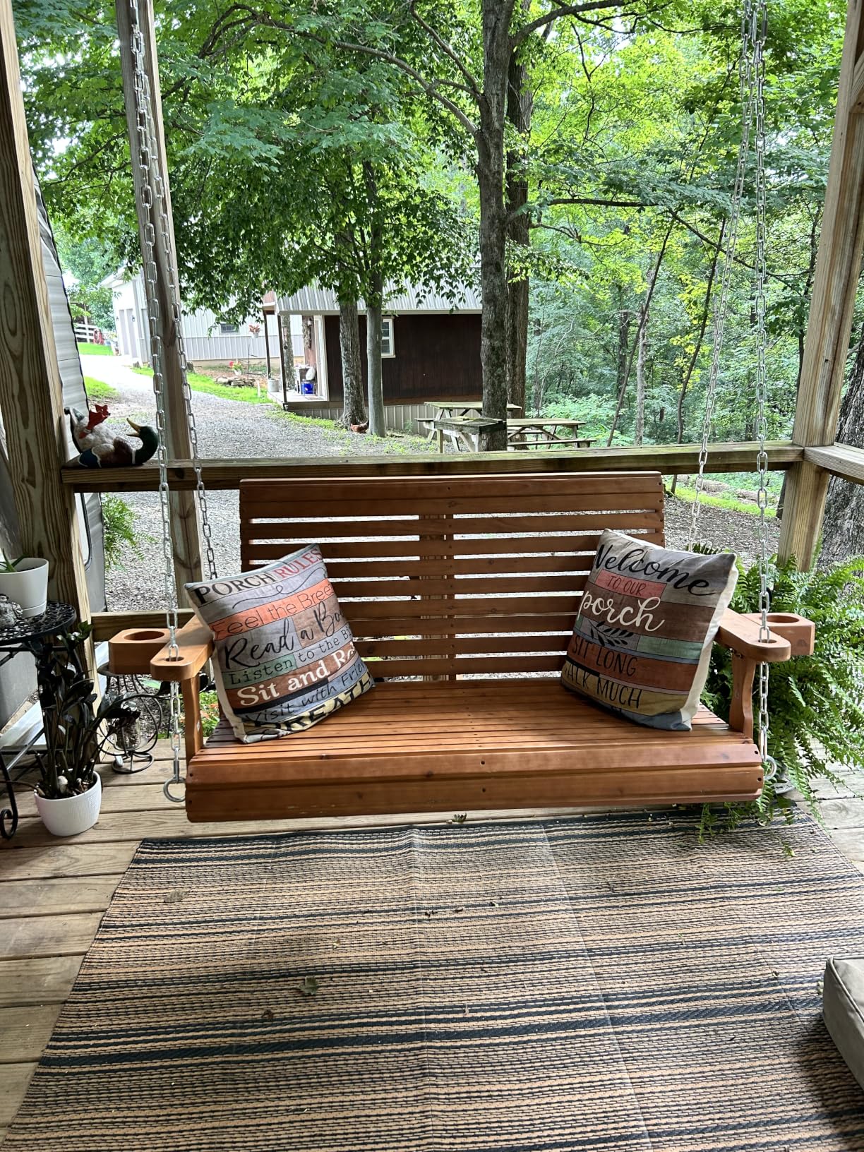 Wooden Porch Swing 3-Seater, High Backrest and Deep Seat, Bench Swing with Cupholders, Hanging Chains and 7mm Springs, Heavy Duty 880 LBS, for Outdoor Patio Garden (Pure White, 5 FT Extra Large) customer photo 1