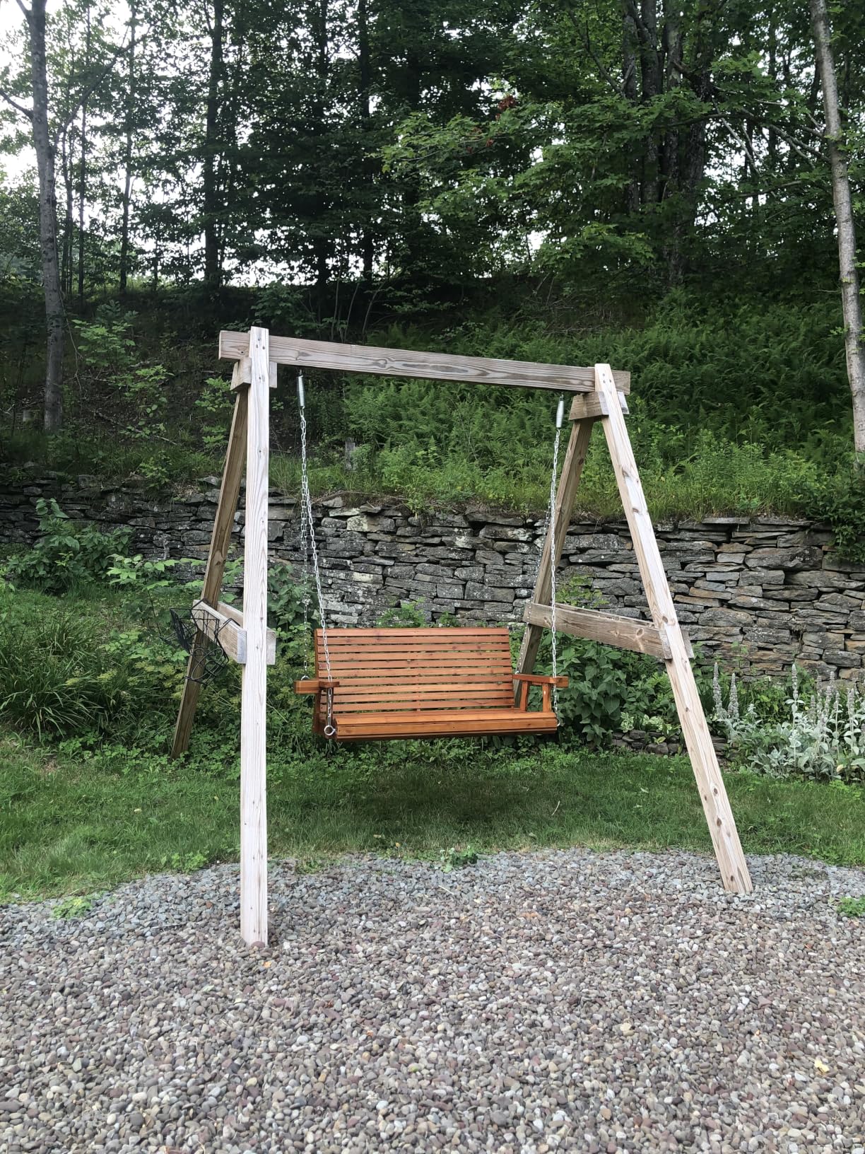 Wooden Porch Swing 3-Seater, High Backrest and Deep Seat, Bench Swing with Cupholders, Hanging Chains and 7mm Springs, Heavy Duty 880 LBS, for Outdoor Patio Garden (Pure White, 5 FT Extra Large) customer photo 2