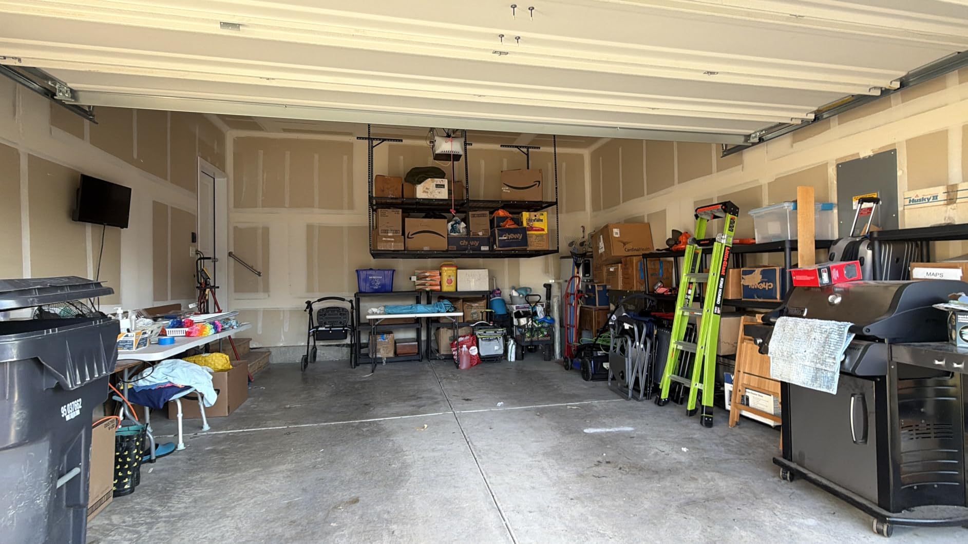 FLEXIMOUNTS 4x8 2-Tier Overhead Ceiling Garage Storage Rack, Black | Heavy-duty metal, 1000 lb capacity, Adjustable height, Double-layer storage, 9-15 ft garage, Organization system customer photo 1