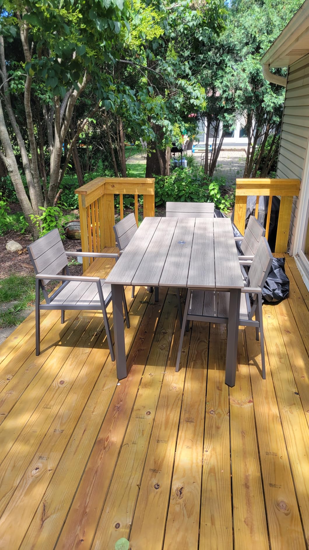 Outdoor Dining Set, Patio Table and Chairs Set with Umbrella Hole, 7 Pieces HDPS + Aluminum Patio Dining Furniture Set for Backyard, Garden (Gray & Teak) customer photo 1