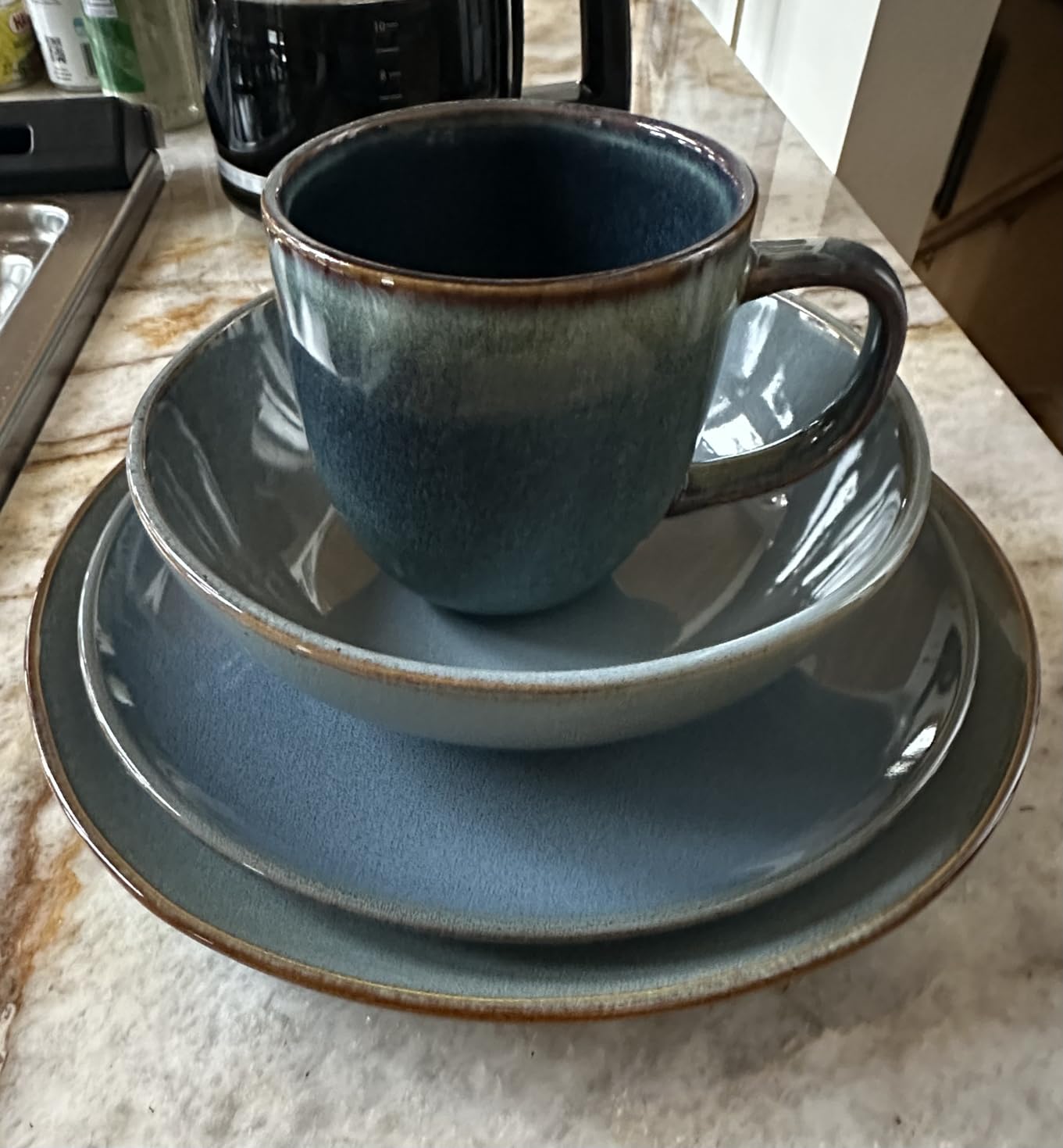 Oneida Organic Shades Blue Stoneware 18-Piece Dinnerware Set for 6 | dishwasher safe | plates and bowls sets for kitchen and dining | 10.25 inch plate, dish set, dishes | 2 inch, 28oz customer photo 1