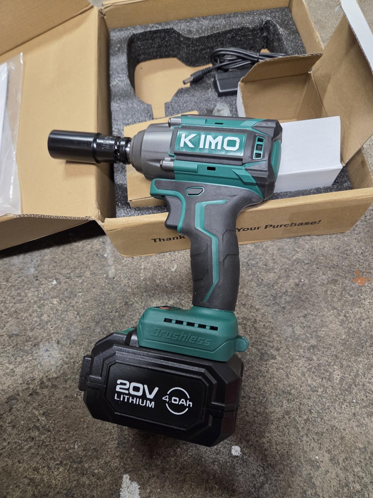 KIMO Impact Wrench 1/2 Cordless, 550N.m (410ft-lbs), 4000RPM/3500IPM, 9-Piece Drill & Driver Set, 4 Sockets 1/2 Impact Gun for Car Tires, Safety Lock, Variable Modes, 4000mAh Battery 20V Impact Driver customer photo 1