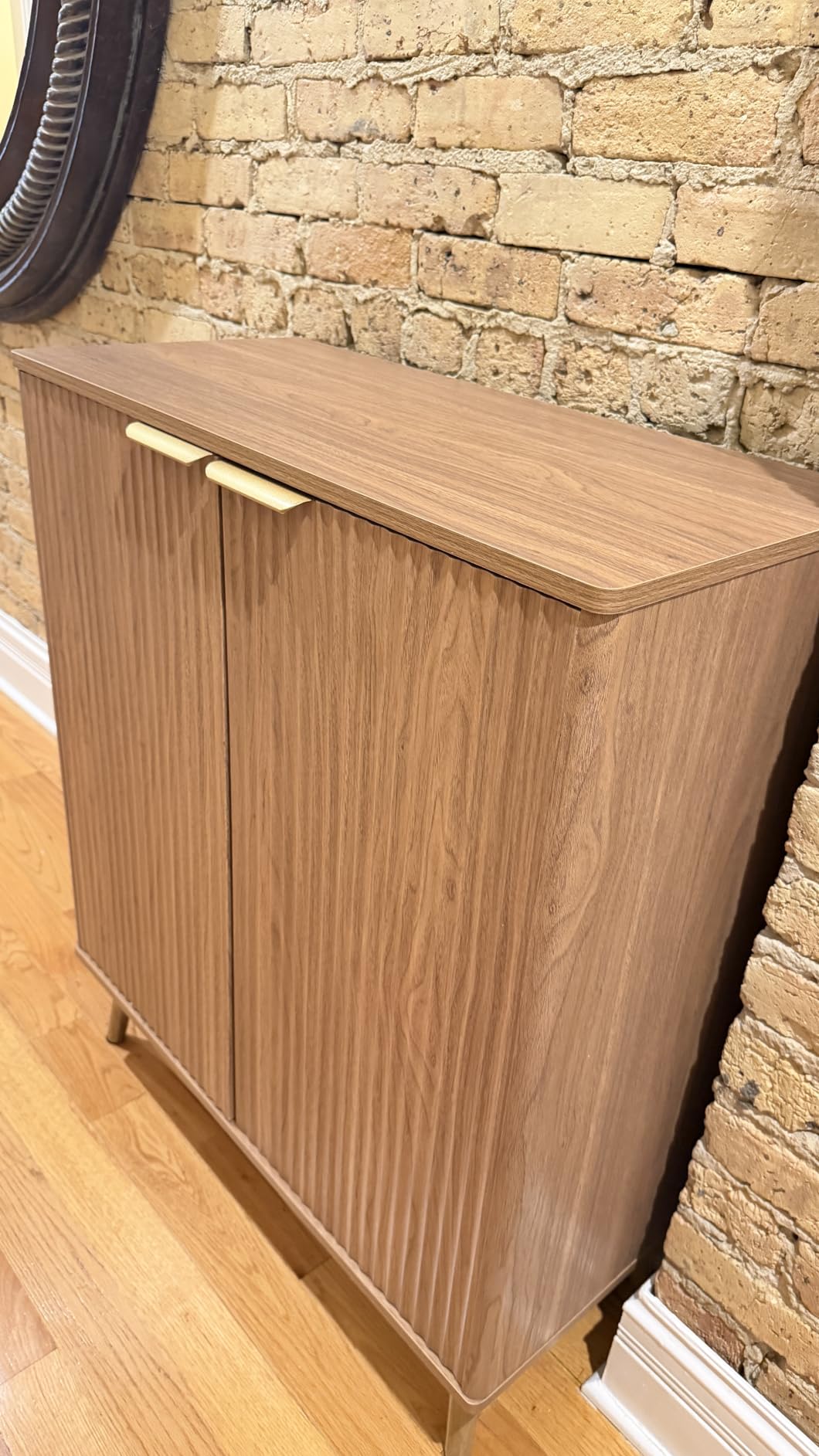 Fluted Shoe Cabinet with Doors, 5-Tier Shoe Storage Cabinet with Adjustable Shelves, Wooden Freestanding Shoe Organizer Shoe Cabinet for Entryway, Hallway, Living Room, Walnut customer photo 2