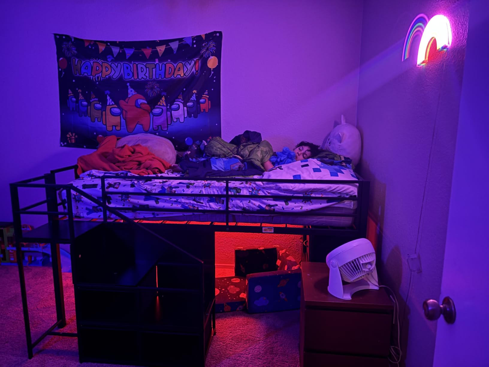 BTHFST Low Loft Bed Twin Size with Stairs & LED Lights, Kids Loft Bed with 7 Storage Drawers & 3 Open Cubbies & Handy Clothes Rail, Twin Loft Bed with Safety Guardrail, Under-Bed Play Area, Black customer photo 1