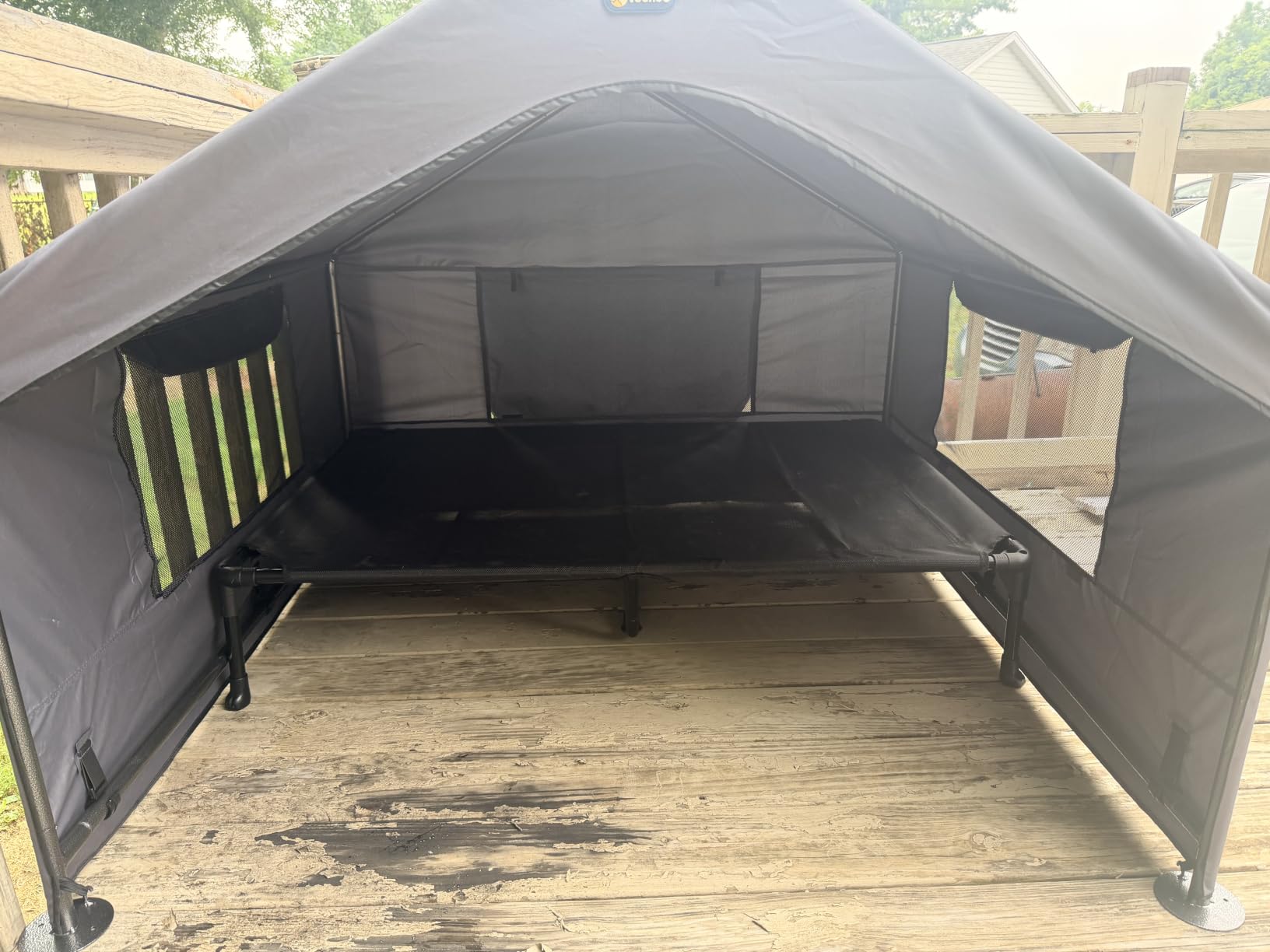 Veehoo Extra Large Dog House Outdoor Includes Elevated Dog Bed-Weatherproof | Waterproof Outside Dog Tent 4.1' x 4.1' x 3.3', Dog Shade Shelter and Raised Bed Combo for Pets or Stray Animals, Grey customer photo 1