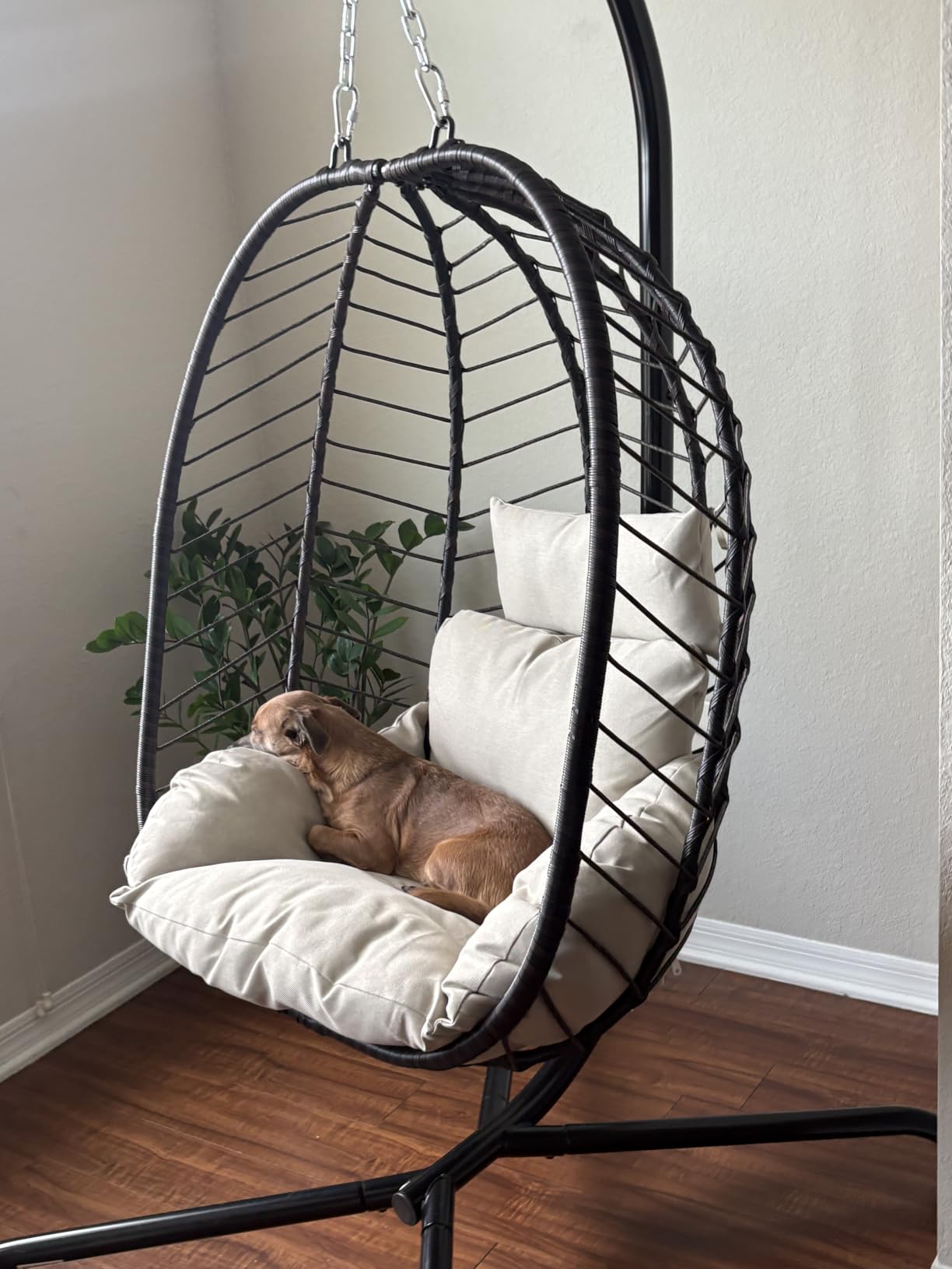 Foldable Egg Chair with Stand, 485LBS Capacity Wicker Rattan Hammock Swing Chair for Outdoor & Indoor, Patio Hanging Chair with Strong Frame & UV Resistant Cushion for Balcony, Bedroom, Blue customer photo 1