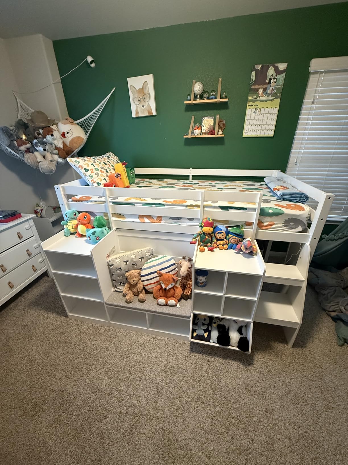 Low Loft Bed Twin Size with LED Lights, Wooden Kids Twin Loft Bed with Storage Bookcase, Toy Box, Reading Nook and Secret Play Space, Modern loft Bed with Stairs and Safety Guardrails for Boys Girls customer photo 2