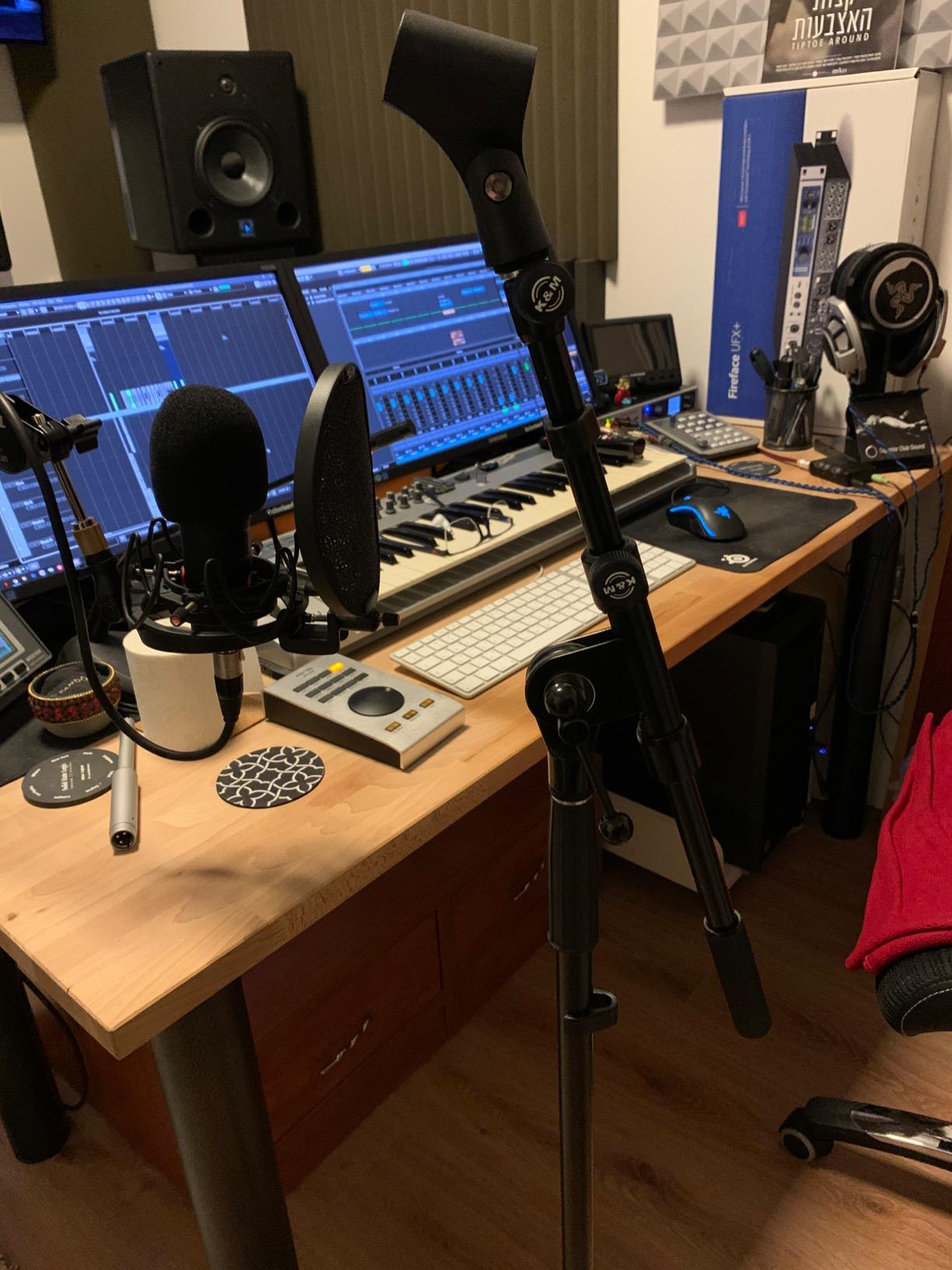K&M Konig & Meyer 21090.500.55 Tripod Microphone Stand - Adjustable Telescoping 2-Piece Boom Arm - Professional Grade - Heavy Duty with Folding Leg Base - German Made Black customer photo 1