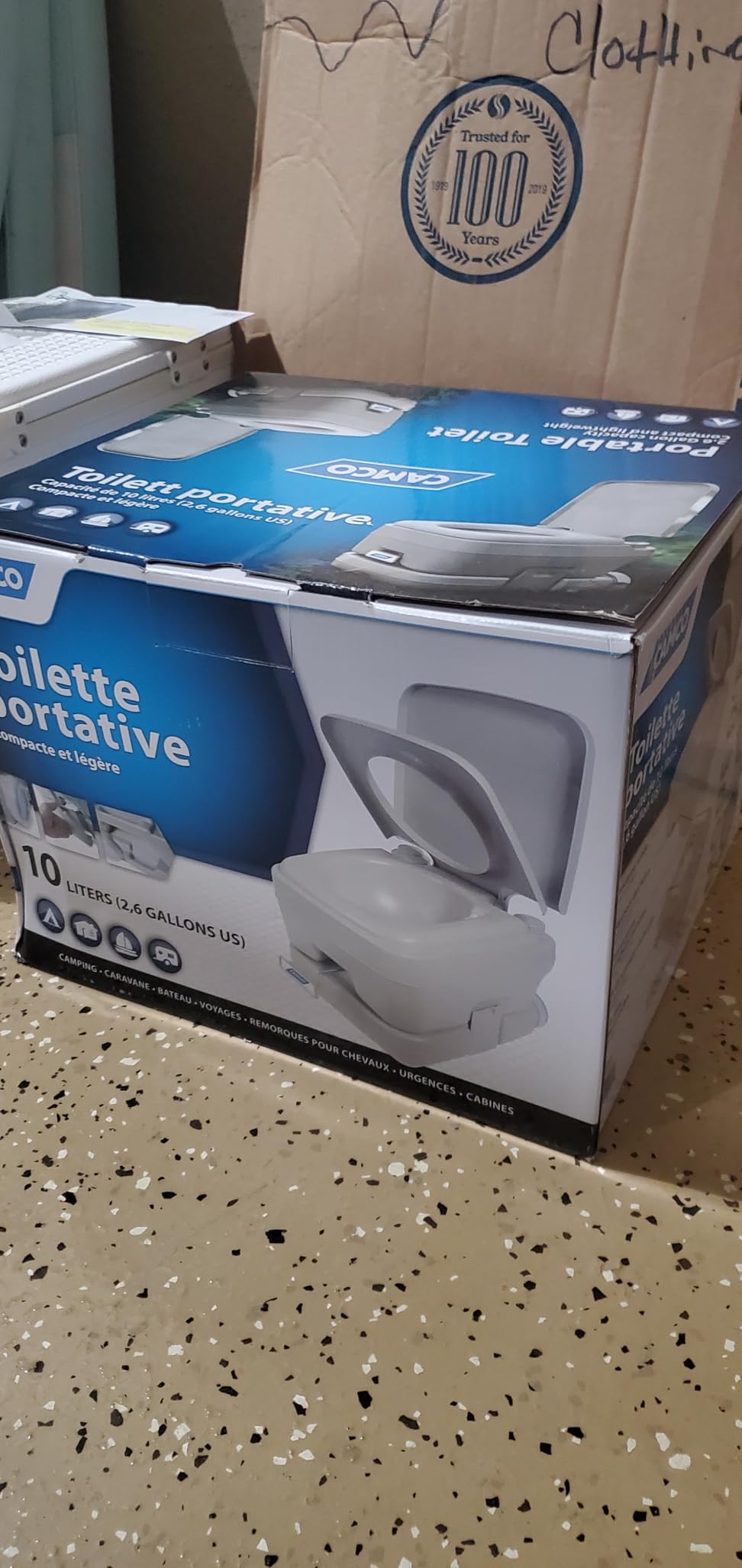 Camco 5.3-Gallon Portable Toilet - Features Detachable Holding Tank w/Sealing Slide Valve & Bellow-Type Flush - Easy Transport w/Compact Lightweight Design & Carry Handle - Gray (41541) customer photo 1