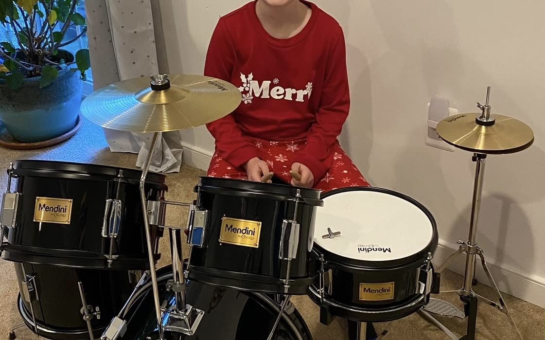 Mendini by Cecilio 5 Piece 16 Inch Junior Drums Set - Metallic Blue | Drum Set with Bass, Toms, Snare Drum, Cymbal, Hi-Hat, Drumsticks & Adjustable Padded Seat for Beginner customer photo 2